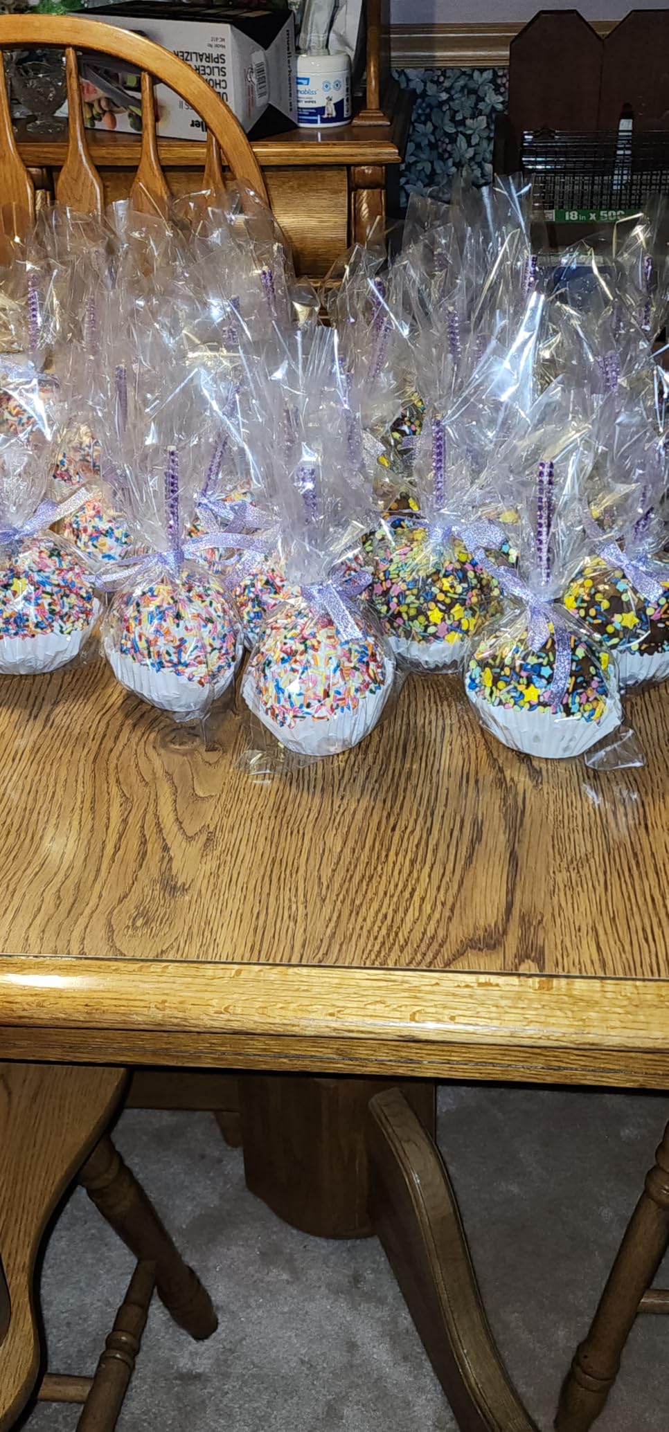 24Pcs Candy Apple Stick Kit, 24P Bling Stick for Apple Rhinestone Wooden Skewers with 24P Bags/ 25 Yard Glitter Ribbon, Bling Skewers for Caramel Lollipop Crispy Treat customer photo 2