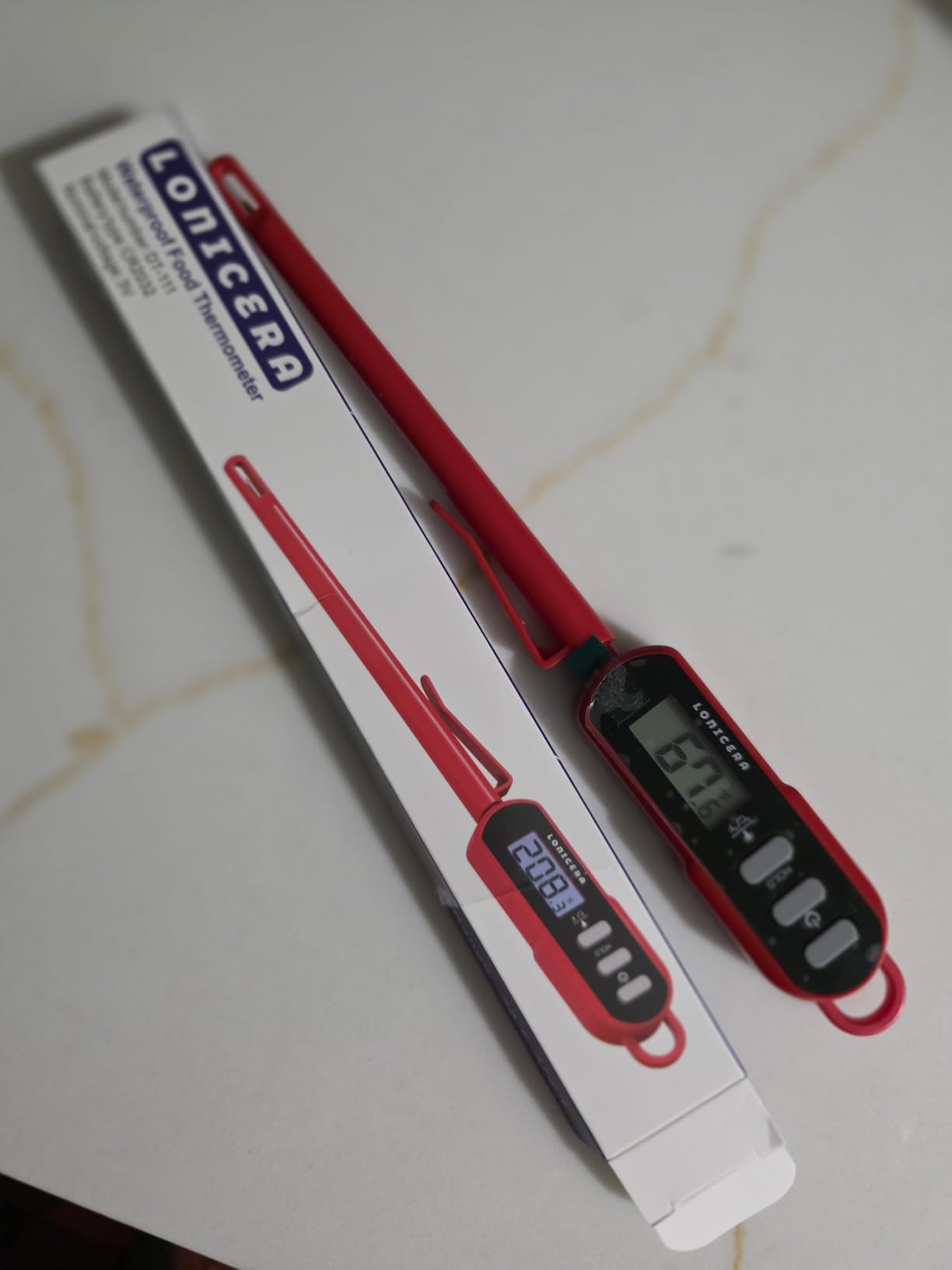 Lonicera Digital Cooking Thermometer for Bread Baking, Food and Water Temperature Measurement. Waterproof and Long Stem with Meat Temp Guide, Display with Backlit (Red) customer photo 2