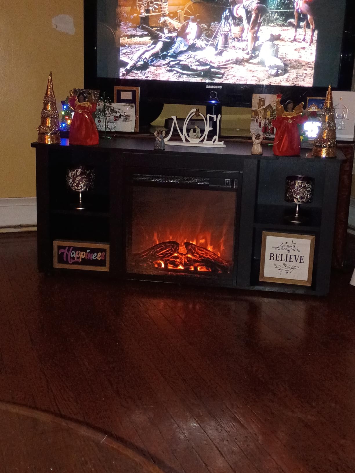 Furinno Jensen Entertainment Center Stand with Fireplace for TV up to 55 Inch, Americano, Corded Electric, Adjustable customer photo 1