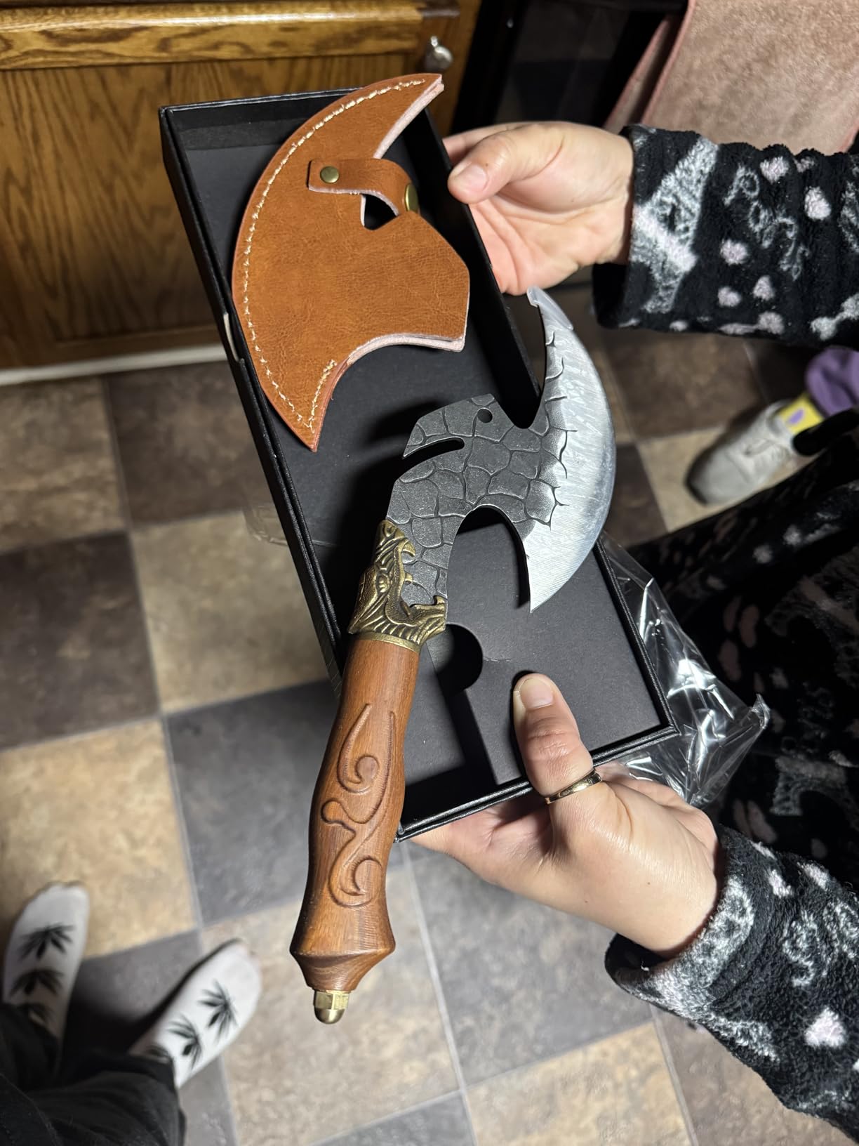 ROCOCO Viking Cleaver Knife Butcher Meat Cutting Boning Knife Hand Forged Chinese Kitchen Axe with Sheath Home Outdoor BBQ Camping Chirstmas Birthday Mother Father Gift Men customer photo 1