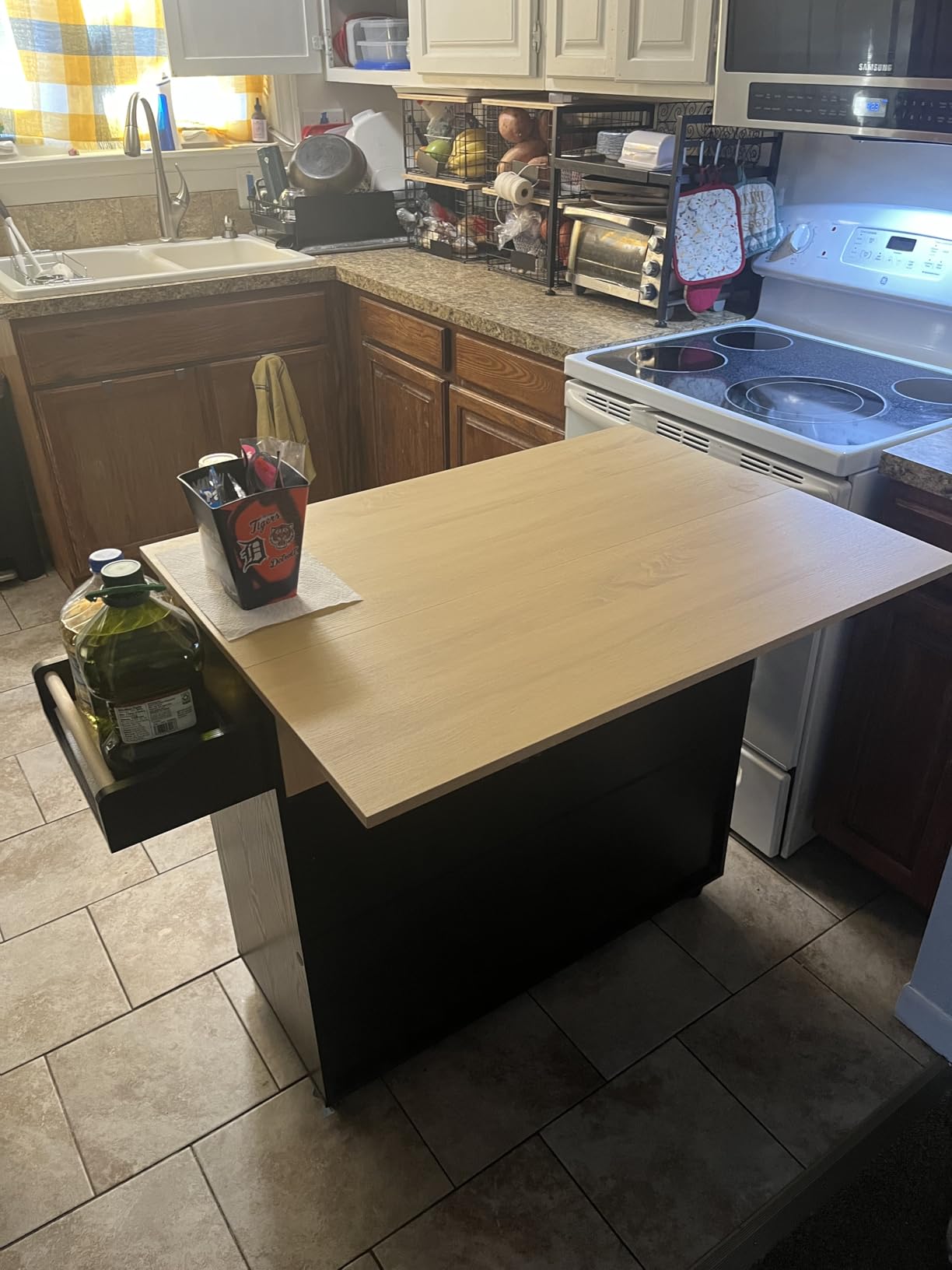 IRONCK Rolling Kitchen Island Table on Wheels with Drop Leaf, Storage Cabinet, Drawer, Spice/Towel Rack, Kitchen Cart, 47.25