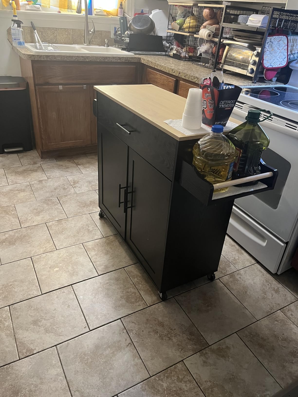 IRONCK Rolling Kitchen Island Table on Wheels with Drop Leaf, Storage Cabinet, Drawer, Spice/Towel Rack, Kitchen Cart, 47.25