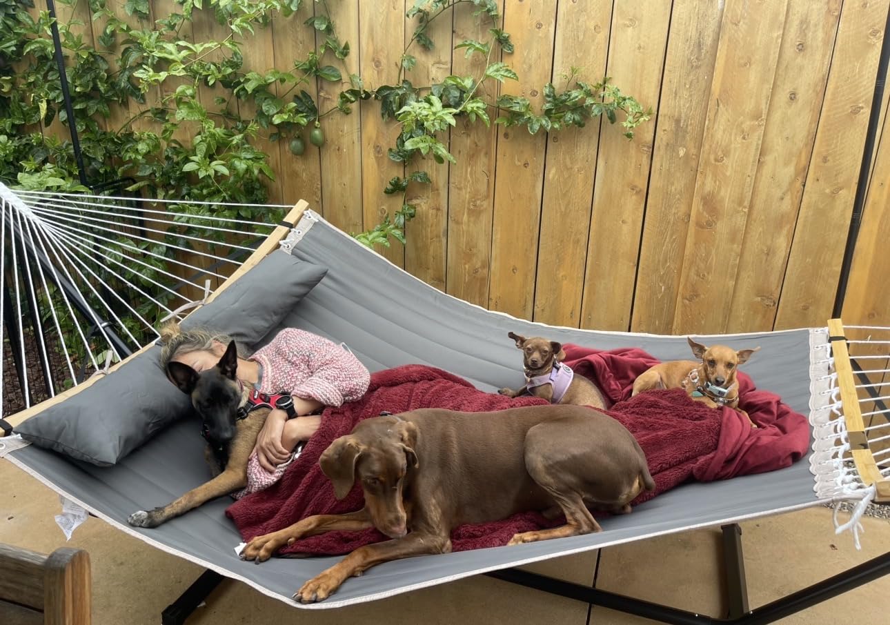 SUNCREAT Double Portable Hammock with Stand, 2 Person Hammock with Curved Spreader Bar customer photo 1