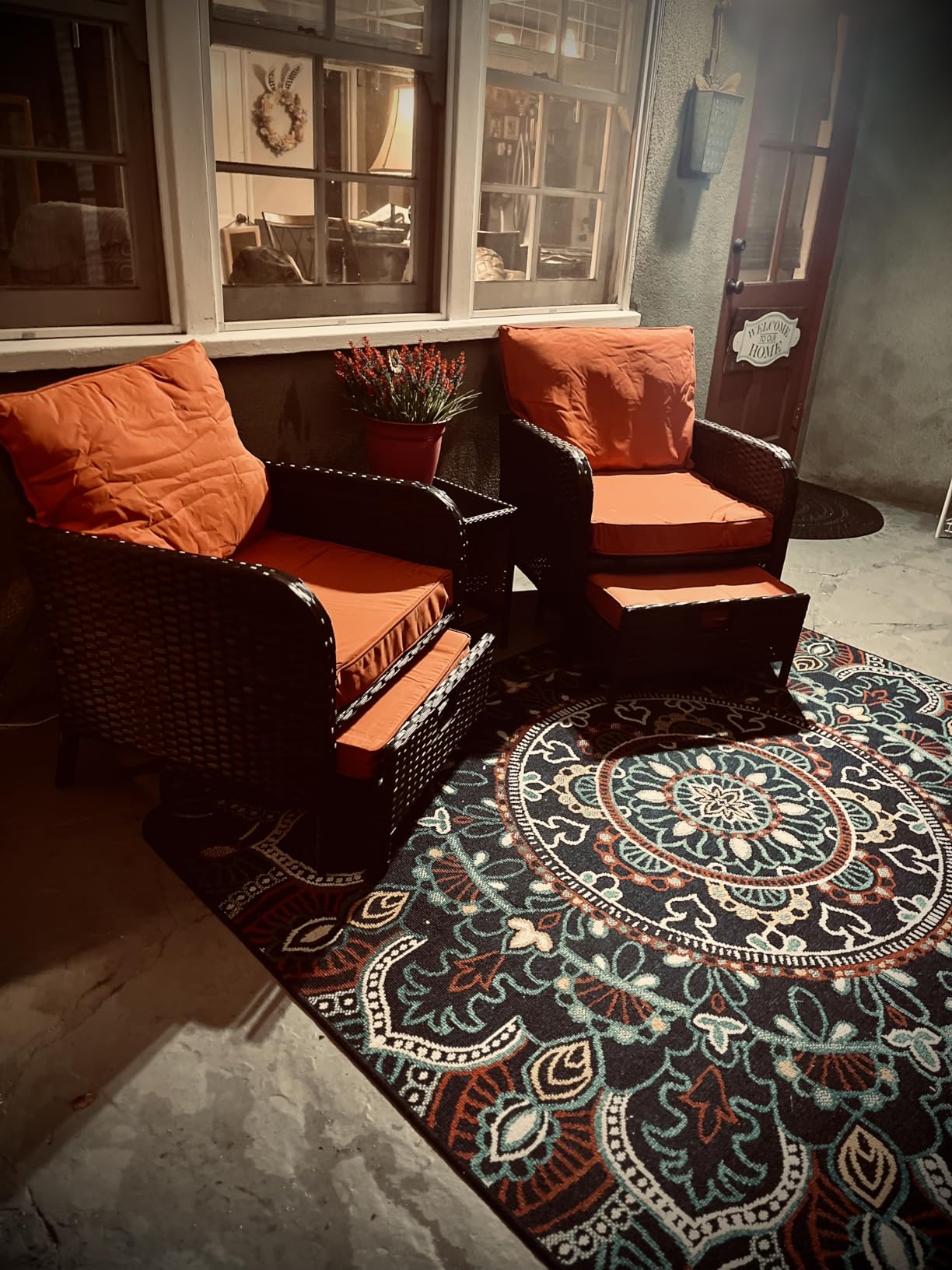LEVELEVE Balcony Furniture 5 Piece Patio Conversation Set, PE Wicker Rattan Outdoor Lounge Chairs with Soft Cushions 2 Ottoman&Glass Table for Porch, Lawn-Brown Wicker customer photo 1