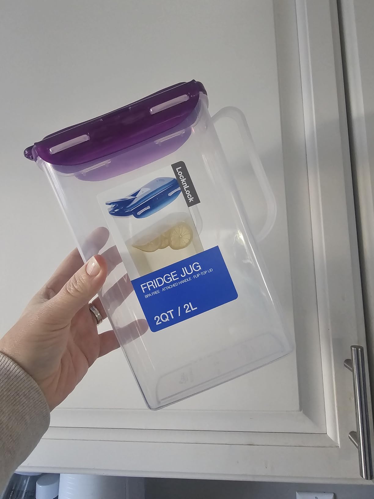 LocknLock Aqua Fridge Door Water Jug with Handle BPA Free Plastic Pitcher with Flip Top Lid Perfect for Making Teas and Juices, 2 Quarts, Clear customer photo 1