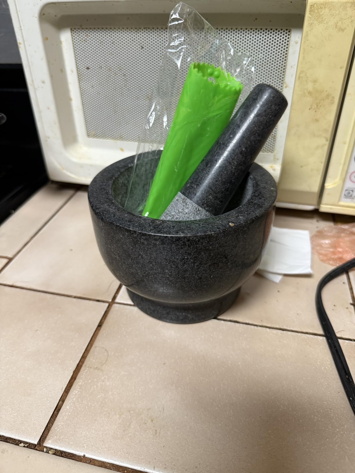 PriorityChef Mortar and Pestle Set, Heavy Duty Natural Granite, Make Fresh Guacamole at Home, Solid Stone Grinder Bowl, Herb Crusher, Spice Grinder, 1.5 Cup Size, Unpolished Grey customer photo 2