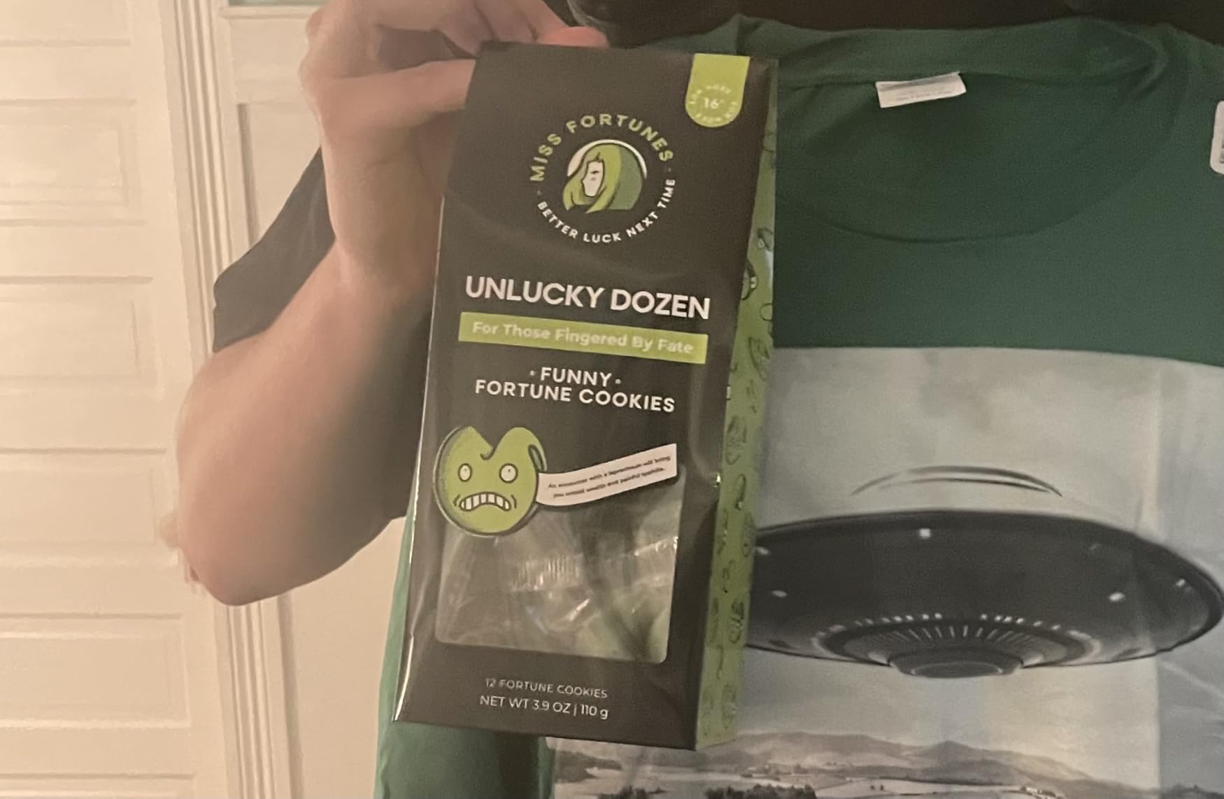 Miss Fortunes, Funny Fortune Cookies, The Unlucky Dozen, For Those Who Have Been Finger'd By Fate! Written by Professional Comedy Writers (Box of 12 Individually Wrapped Green Fortune Cookies) customer photo 2