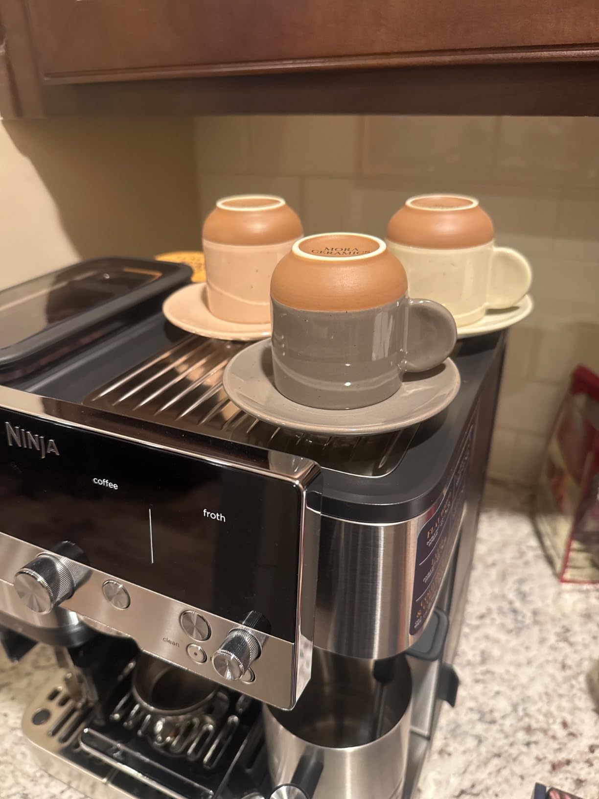 Mora Ceramic Mini Espresso Cups Set of 4, 3oz - Tiny Italian Inspired Mugs With Saucers For Small Shots of Coffee - Modern Boho Style For Any Kitchen or Cafe. Microwave Safe Porcelain - Vanilla White customer photo 2