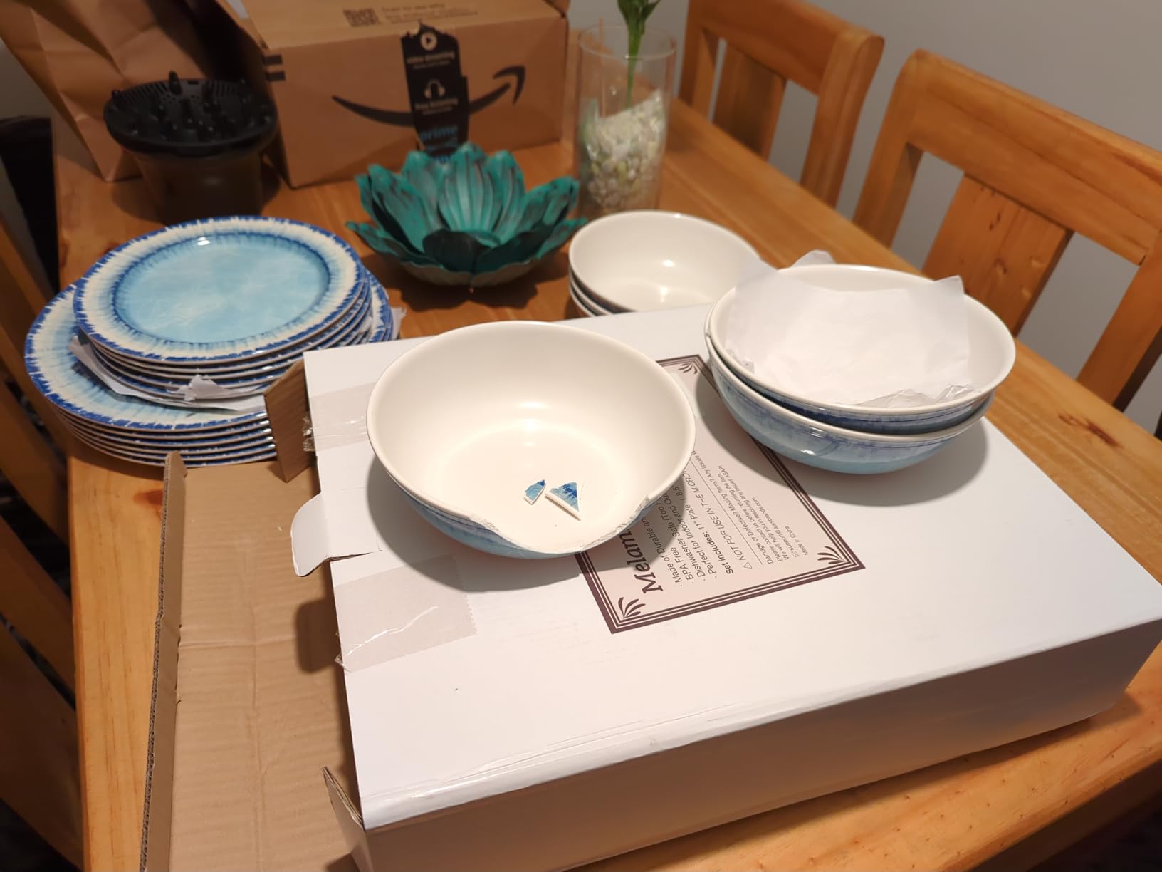 AELS Melamine Dinnerware Set of 18 Pcs Dinner Dishes Set, Lightweight Unbreakable for Indoor and Outdoor Use, BPA Free, Dishwasher Safe, Light Blue customer photo 1
