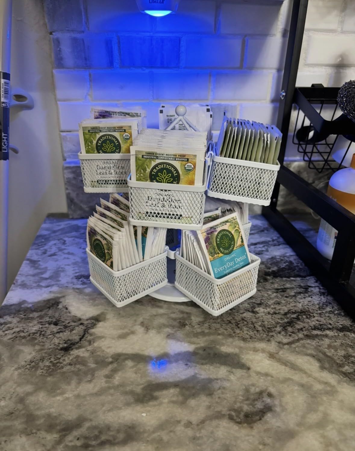 VOGWOLTH Tea Bag Organizer, Tea Bag Storage Holder Spinning Carousel 96 Teabags Container, Lazy Susan Coffee Creamer Sweetener Tea Caddy for Kitchen Counter Cabinet Pantry Shelf Organizer customer photo 2