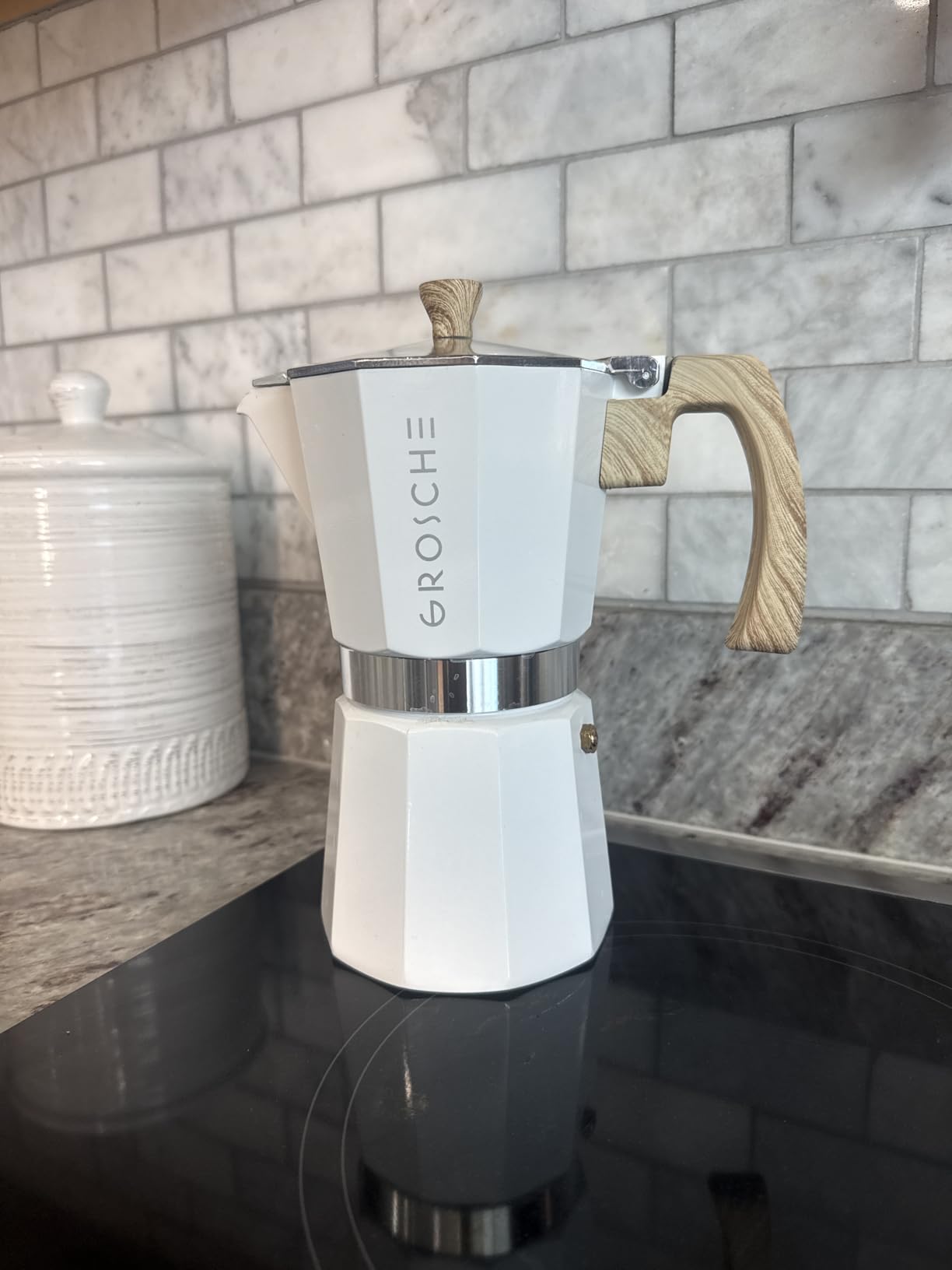 GROSCHE Milano Moka pot, Stovetop Espresso maker, Greca Coffee Maker, Stovetop coffee maker and espresso maker percolator (Indigo, 9 cup) customer photo 1