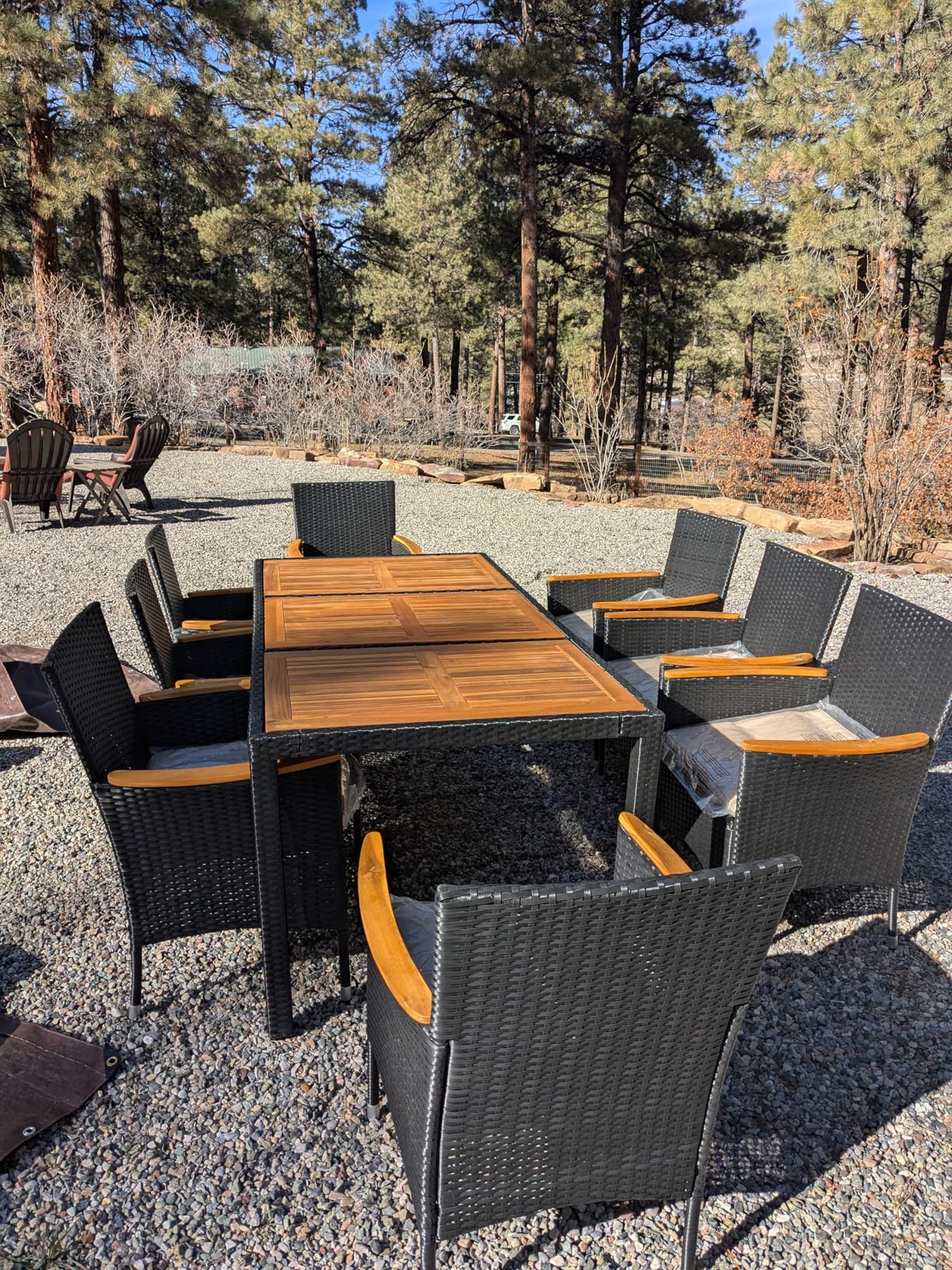Devoko Dining 7 PCS Furniture, Patio Conversation Set with Acacia Wood Table Top, Outdoor, Beige Cushion and Black Rattan customer photo 2