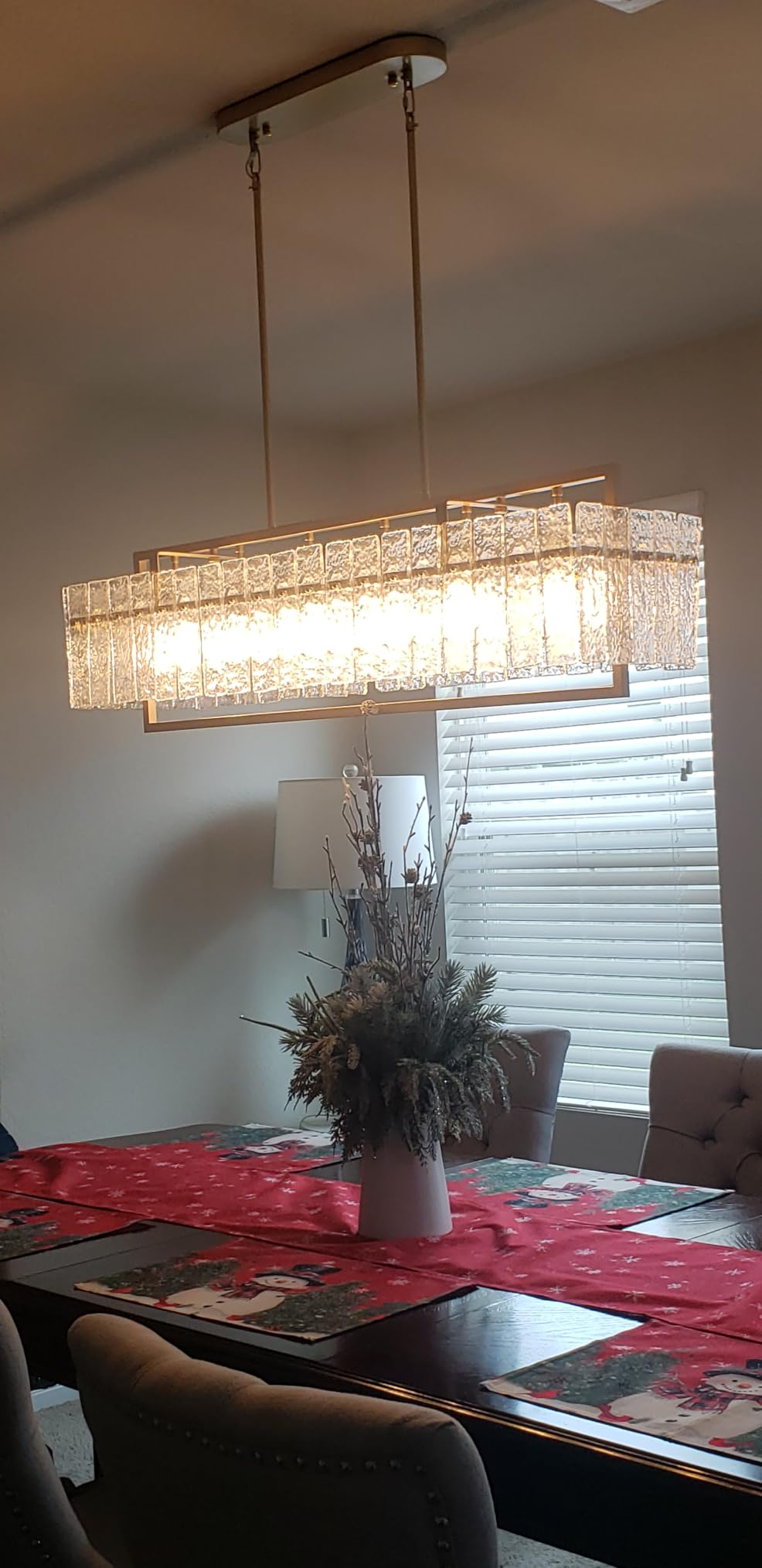 IKK Modern Rectangle Gold Crystal Chandeliers for Dining Room, 42