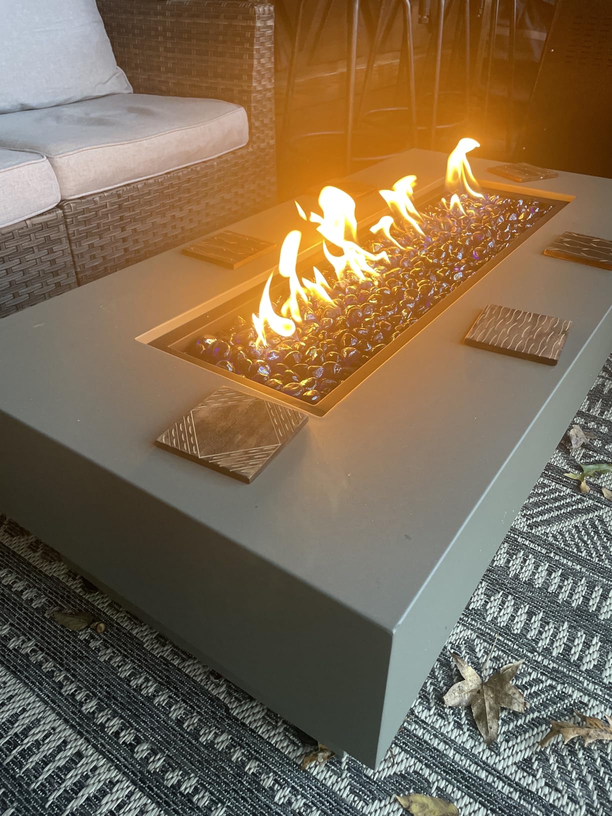 Outdoor Low Profile Fire Table, 48-inch Rectangle Propane Gas Fire Pit Table, 50,000 BTU Modern Firepit w/Lid, Glass Rocks, Cover, Pre-Attached 10ft Propane Hose, Flint Gray customer photo 2