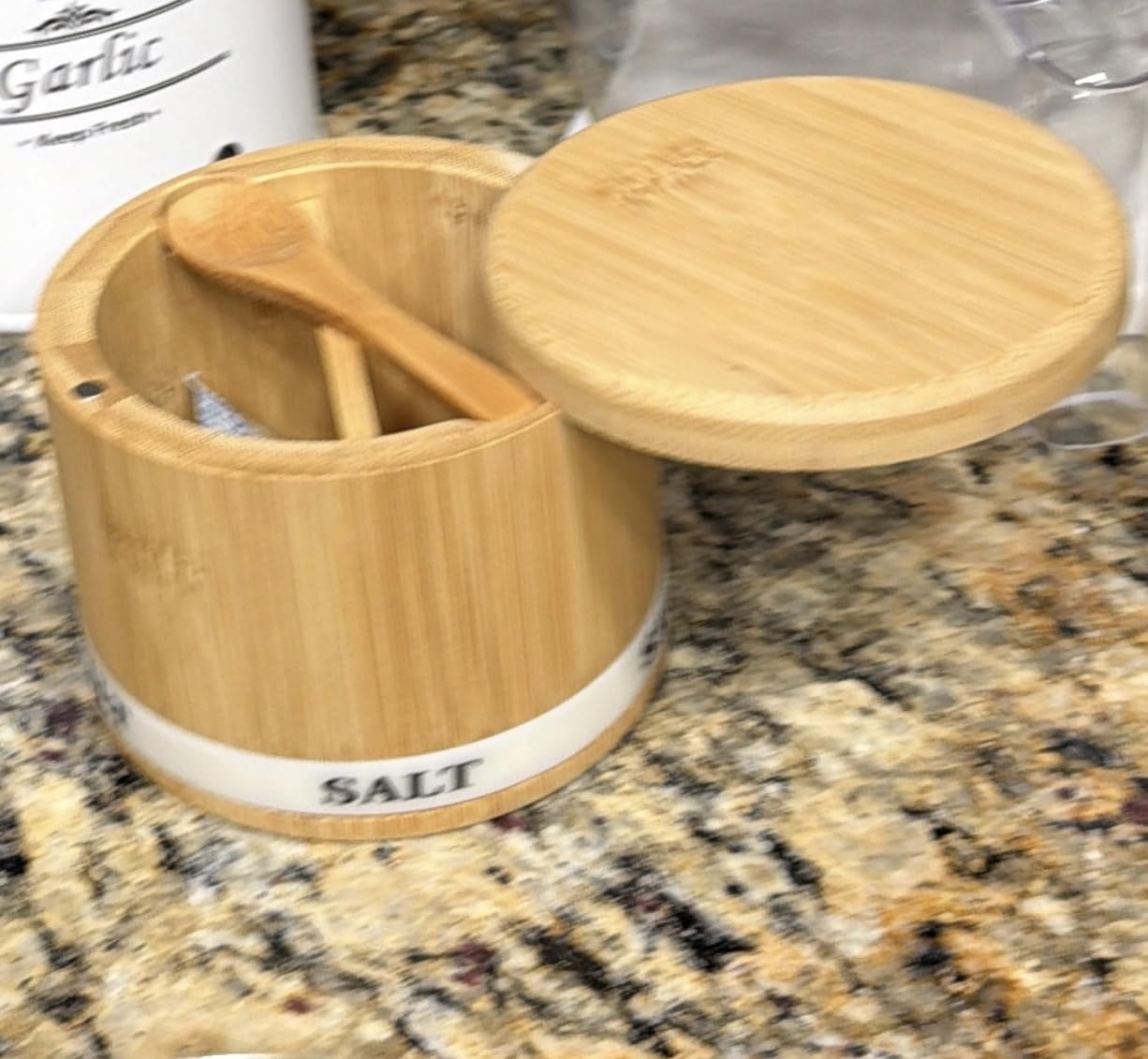 Salt Box Bamboo Salt Container with Swivel Lid with Magnetic to Easily Open and Seal Salt Cellar With Spoon for Storing Salt Pepper Sugar Herbs Small Spice Box customer photo 2