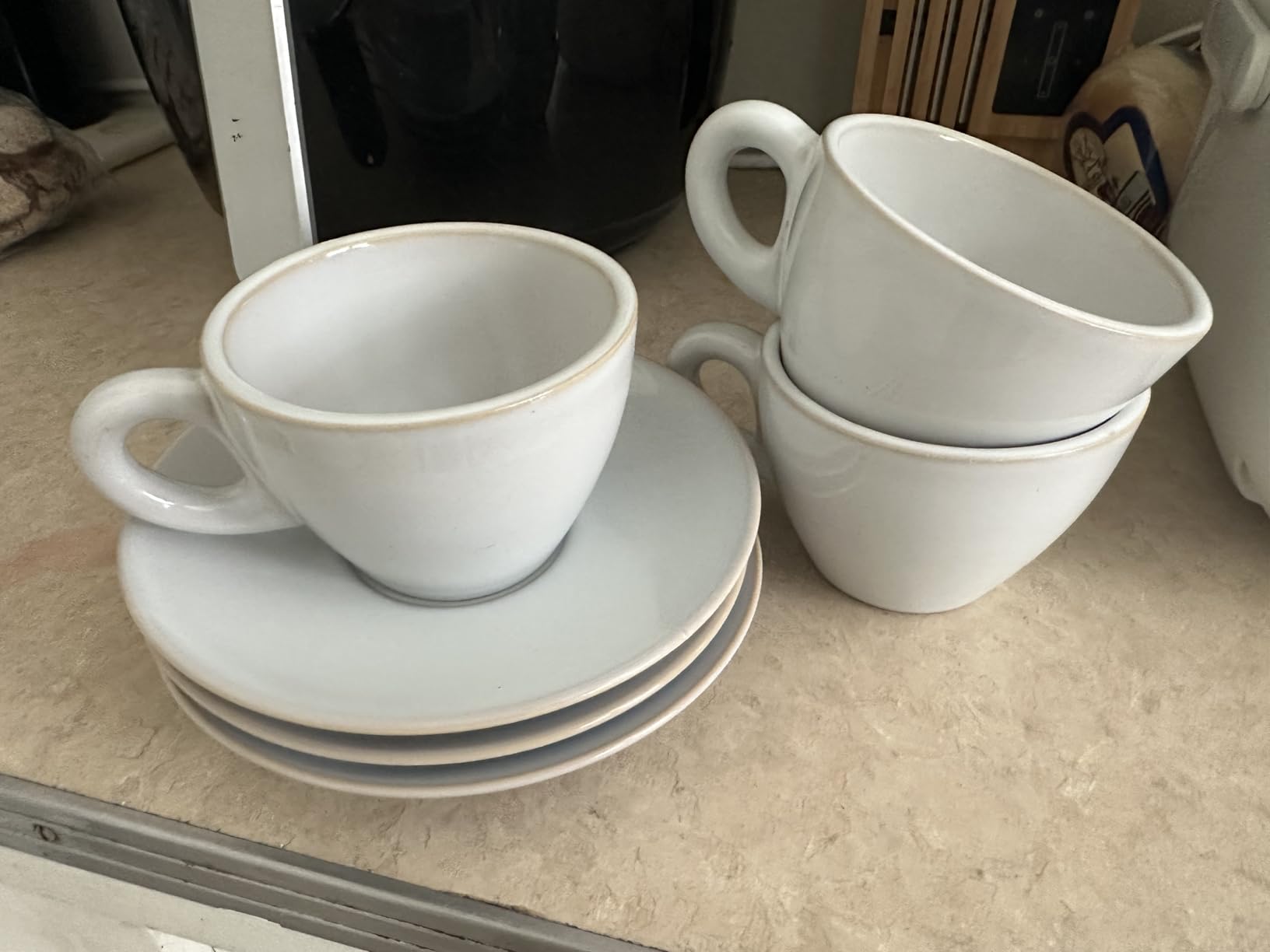 KIVY 3 oz Espresso cups set of 4 - Thick walled stoneware espresso cup set - Italian style espresso cups and saucers - Demitasse cups set of 4 - Small coffee mugs - Demitasse cups and saucers sets customer photo 2