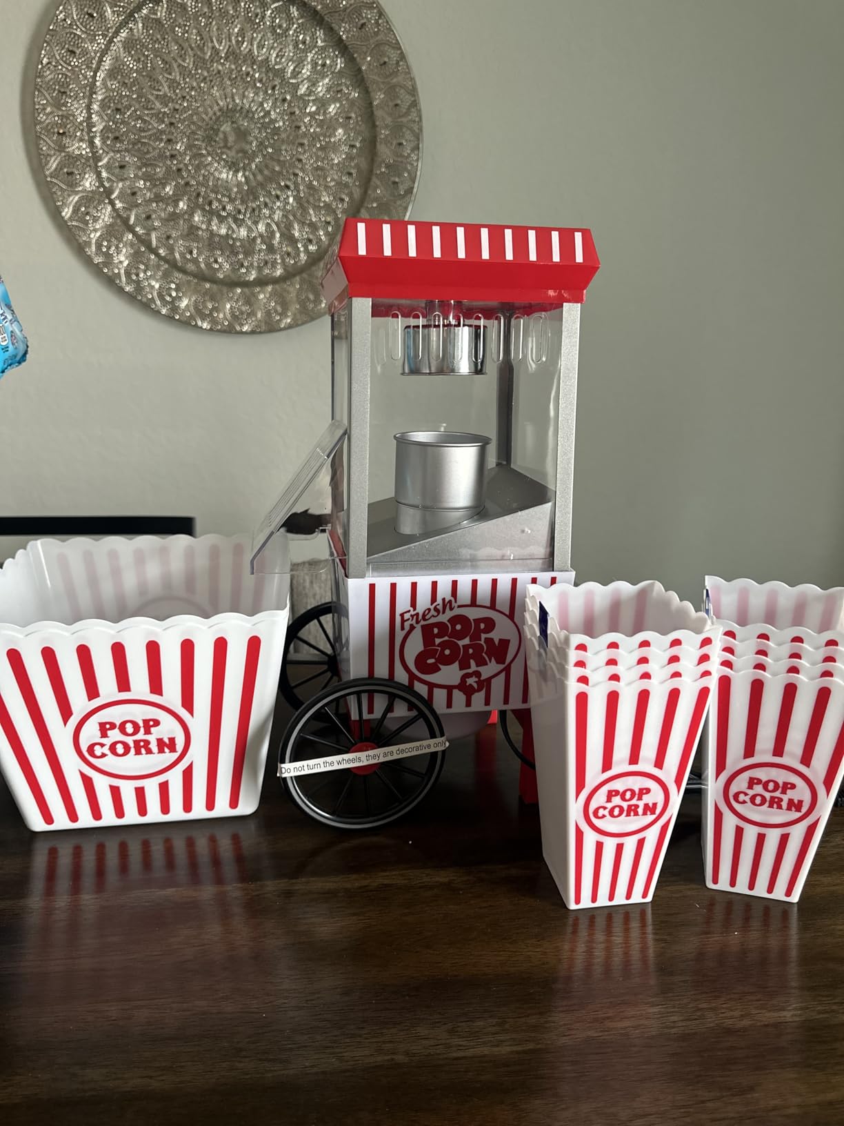 Nostalgia Vintage Hot-Air Popcorn Maker Machine - Makes Up to 12 Cups - Oil-Free - Healthier Popcorn - Classic Stand-Up Cart With Wheels - Includes Kernel Measuring Cup - Red customer photo 1
