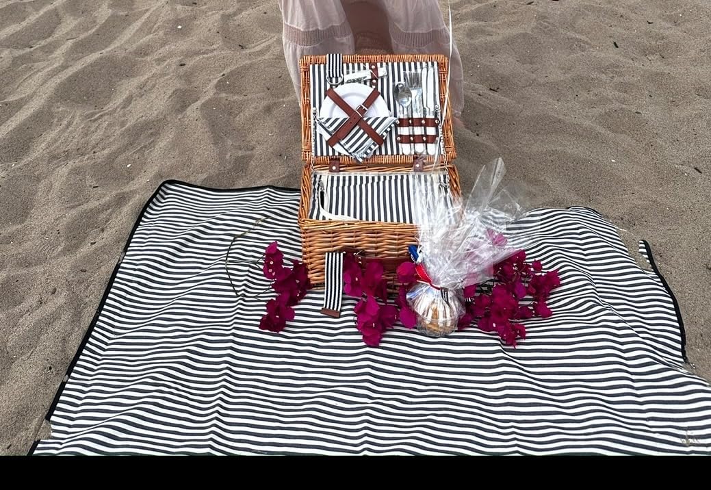 Wicker Picnic Basket Set for 4 Persons with Blanket,Handmade Willow Picnic Basket with Insulated Cooler & Cutlery Kit, Gift Basket for Couples,Valentine Day,Birthday, Wedding, Outdoor Party customer photo 2
