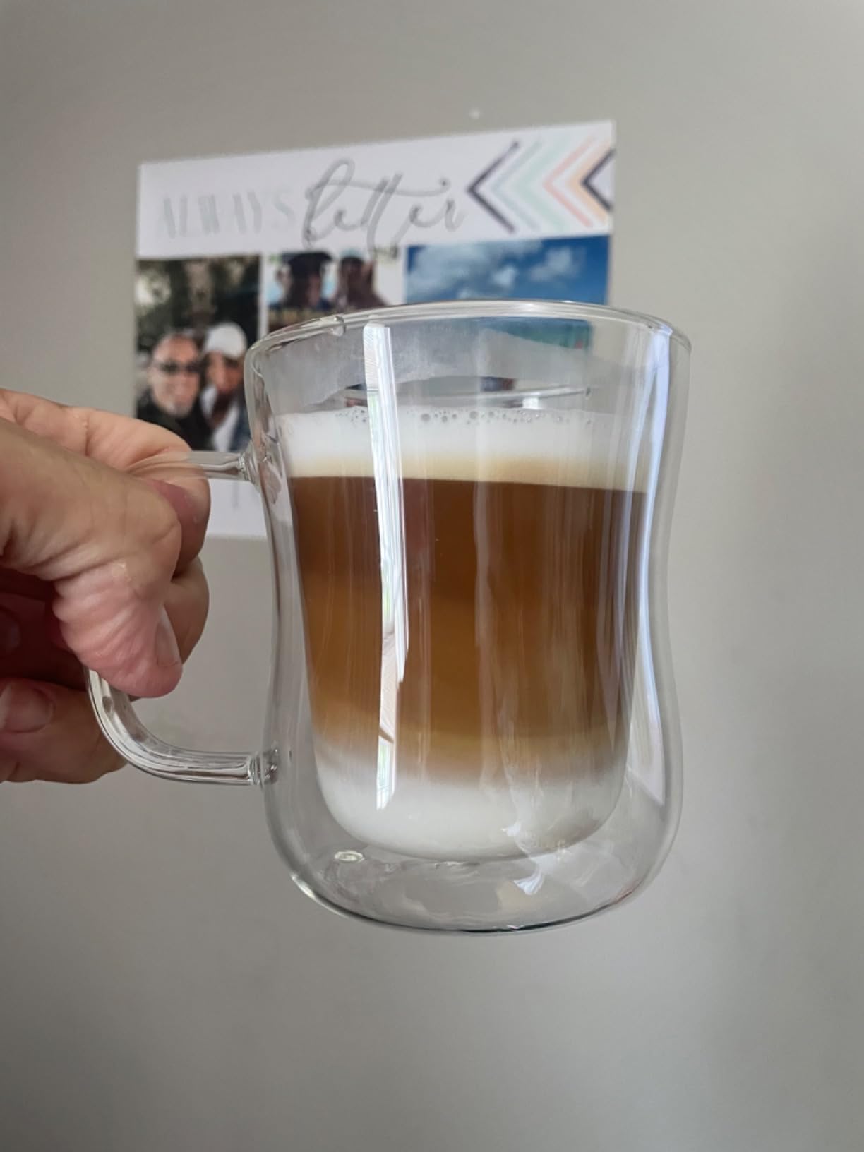 ecooe 12 oz Double Walled Glass Coffee Mug Latte Cappuccino Cups Set of 2, Clear Glass Coffee Cups with Handle, Insulated Coffee Cup Borosilicate Heat Resistant Double Wall Glass Coffee Mug Tea Cups customer photo 2