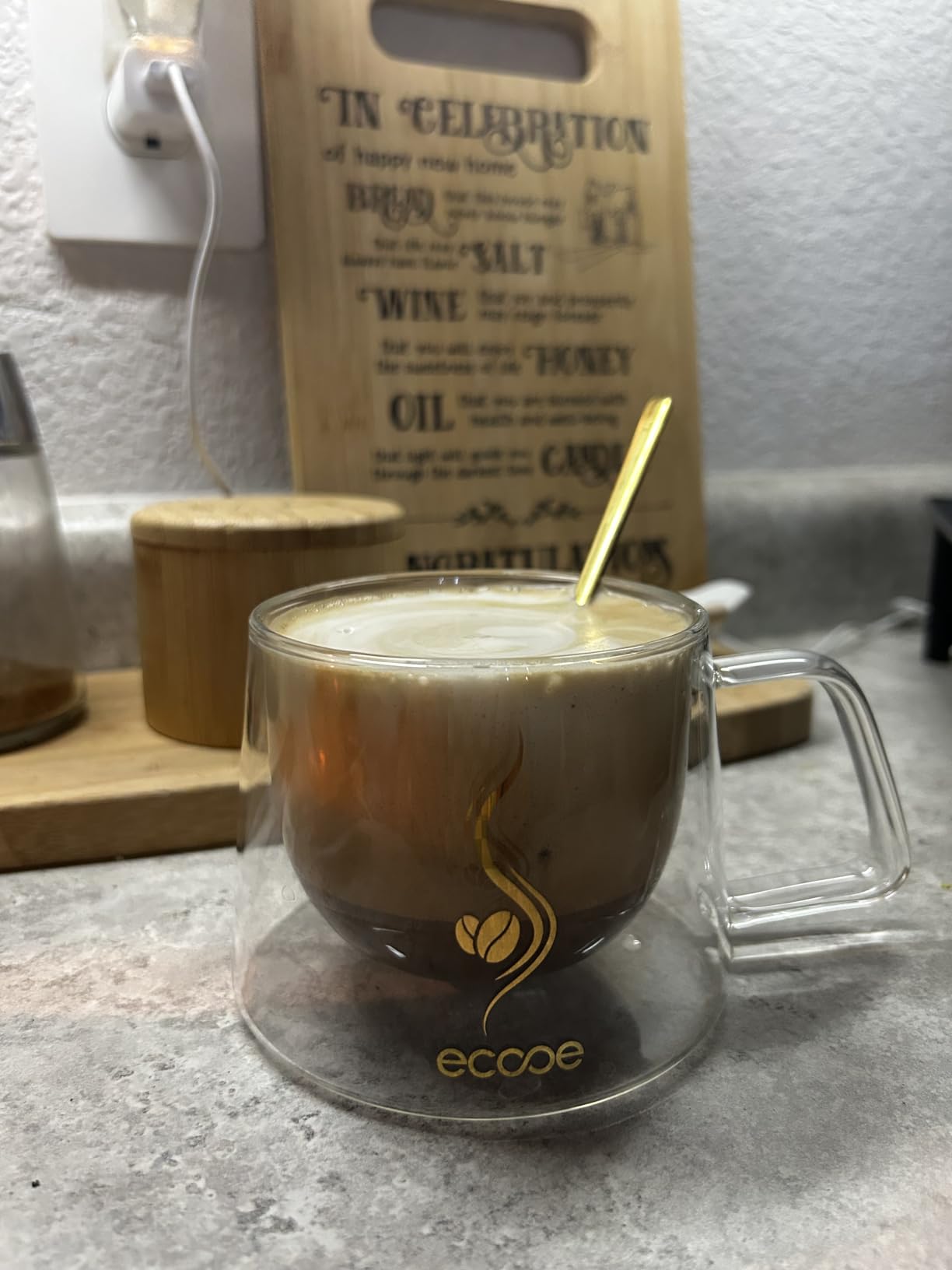 ecooe Double Walled Glass Coffee Mug 12 oz Latte Cappuccino Cups Set of 2, Clear Glass Coffee Cups with Handle, 350 ml Insulated Coffee Cup customer photo 1