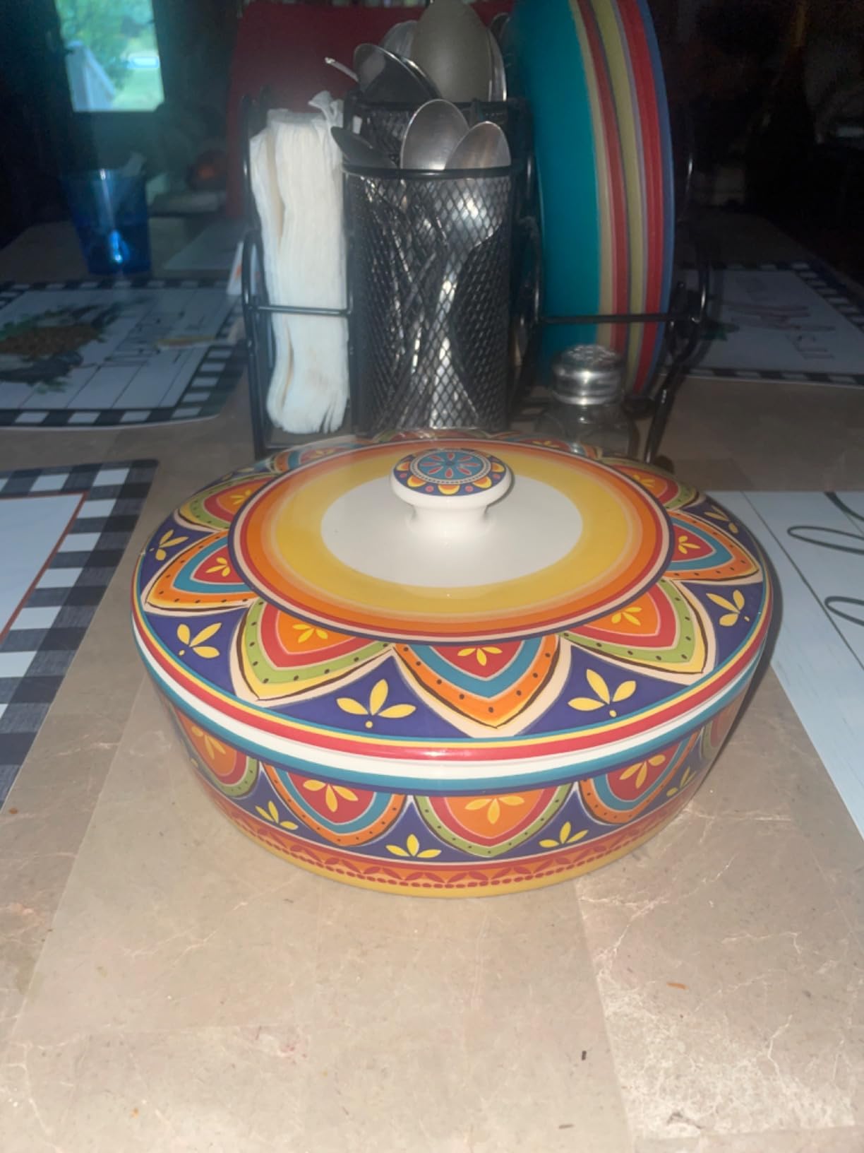 Bico Blue Talavera Ceramic Tortilla Warmer, 8.9 Inch Tortilla Holder with Lid for Taco Bread Pancake for Mexican Night and Party, Microwave and Dishwasher Safe customer photo 2