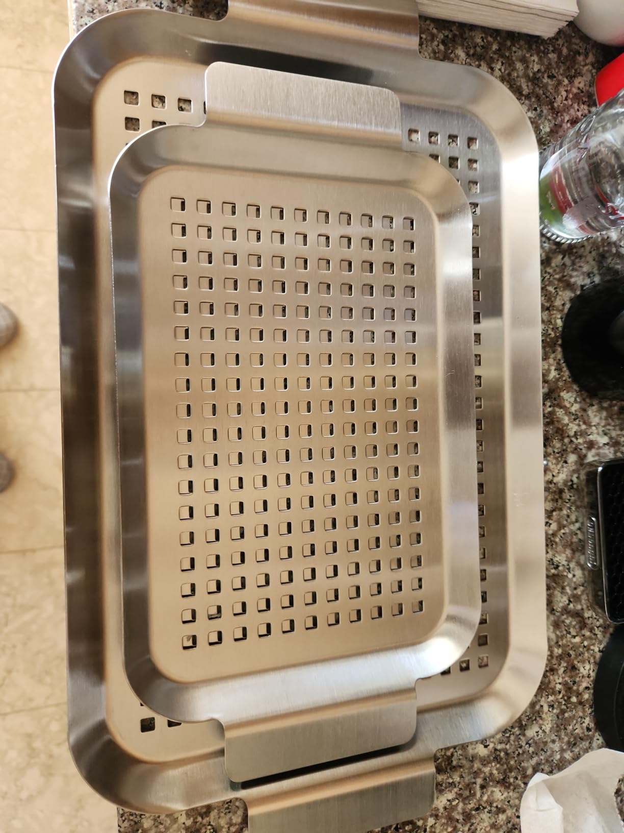 Grill Pan Set of 2, BBQ Grill Topper for Outdoor Grill, Stainless Steel Grilling Baskets with Holes and Handles, Perforated Food Tray Barbecue Accessories for Vegetable, Fish, Meat, Seafood customer photo 2