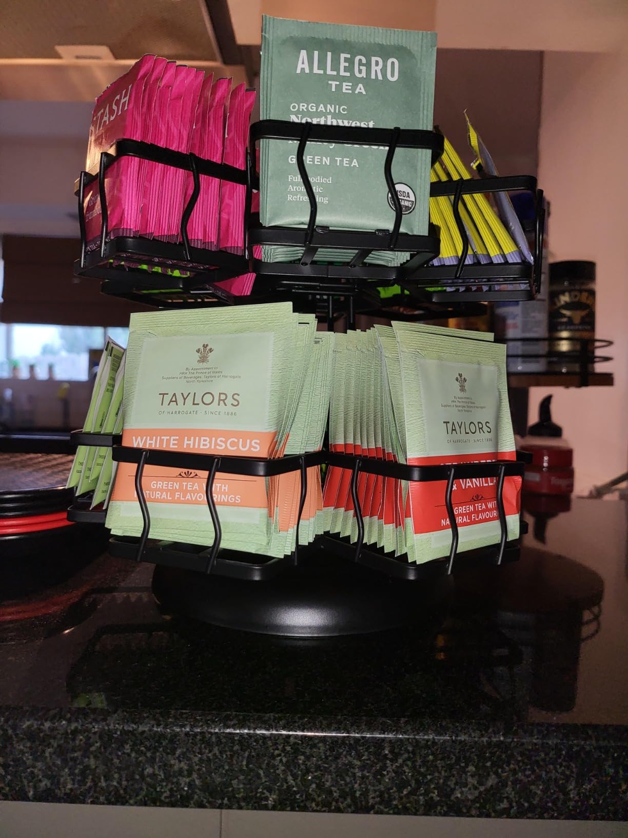 NHZ Tea Bag Organizer - Spinning Carousel Holder With 12 Compartments, Up to 140 Tea Bags Storage, Black Powder Coated Stainless Steel customer photo 2