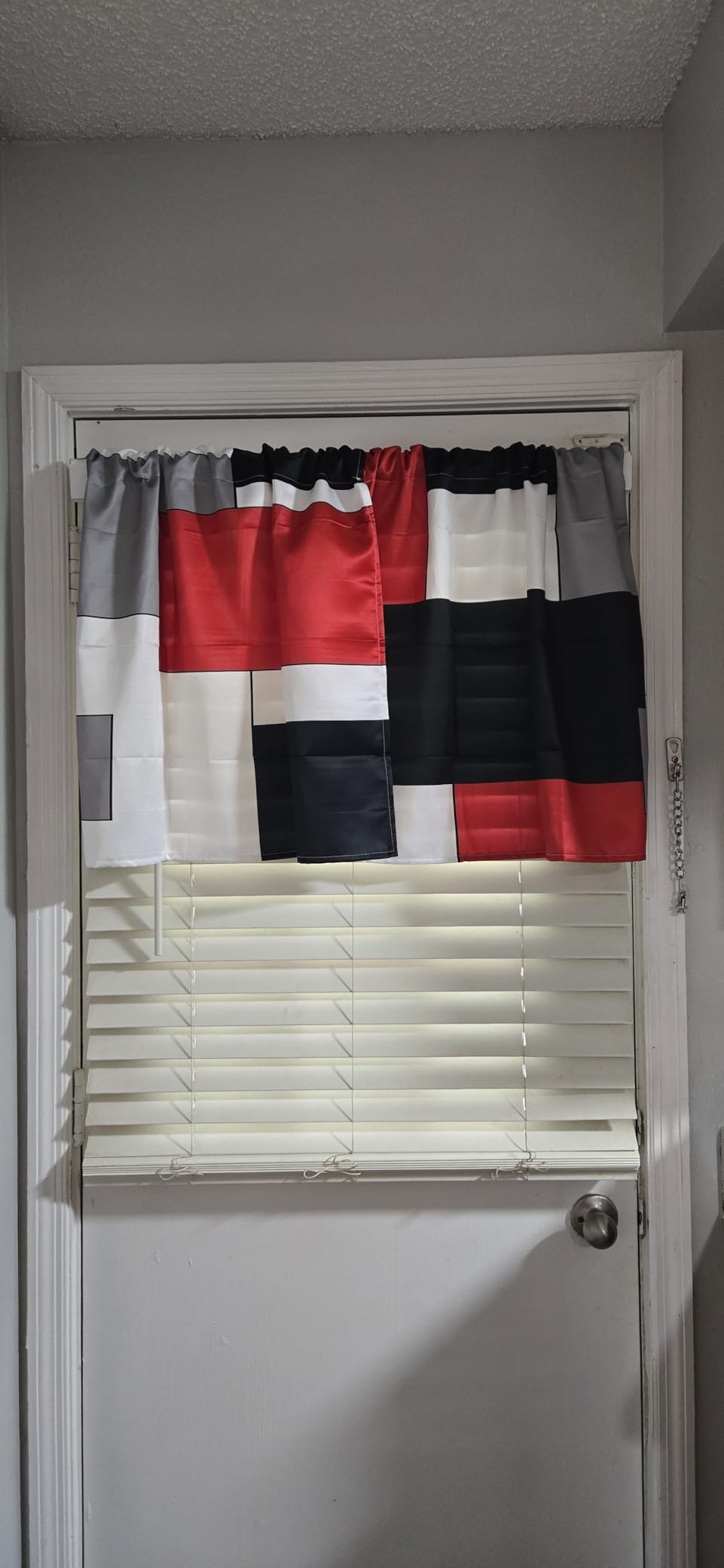 Black White Gray Kitchen Window Curtains Valance and Tier Set 36 Inch, Dark Grey Modern Geometric Rod Pocket Short Tier Curtain for Bathroom, Small Cafe Drapes for Kitchen Decor customer photo 1