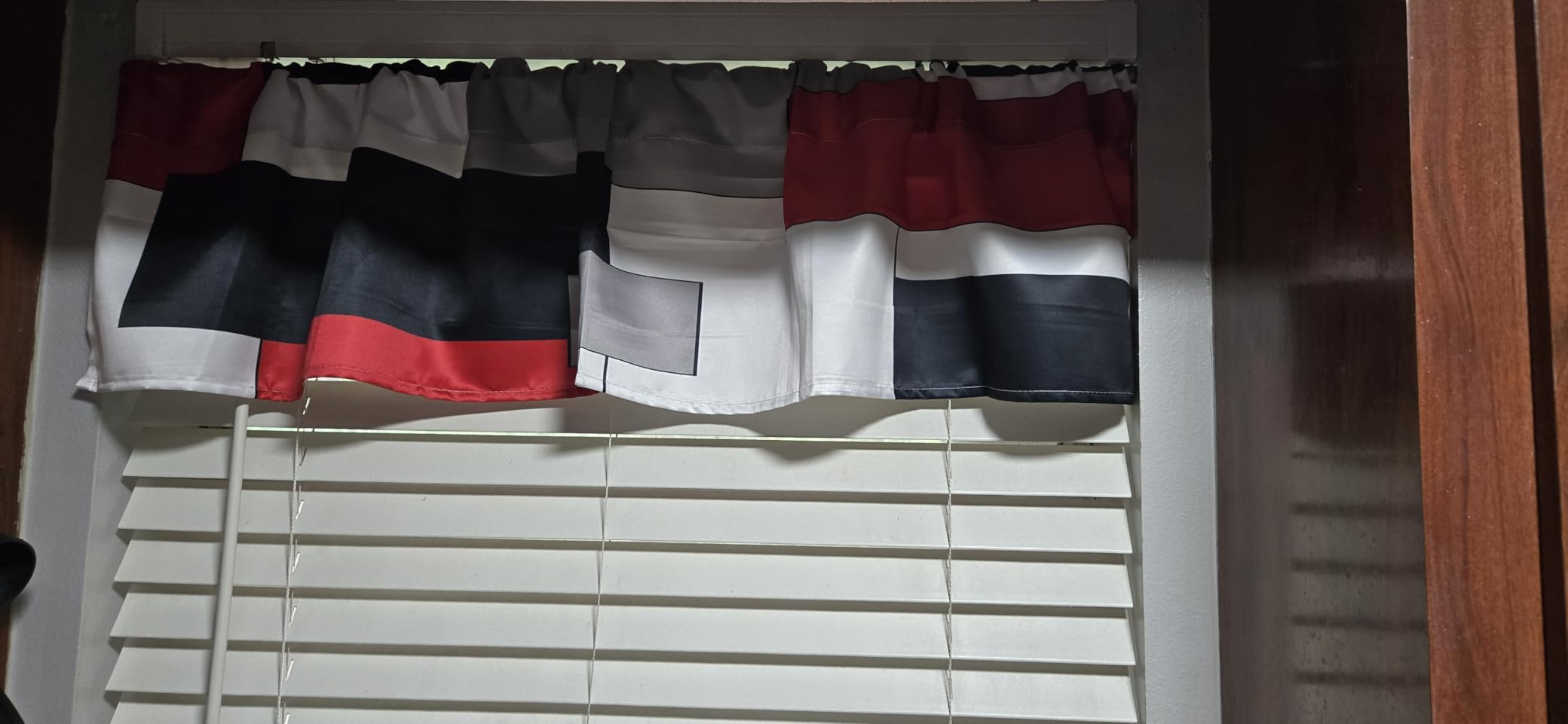 Black White Gray Kitchen Window Curtains Valance and Tier Set 36 Inch, Dark Grey Modern Geometric Rod Pocket Short Tier Curtain for Bathroom, Small Cafe Drapes for Kitchen Decor customer photo 2