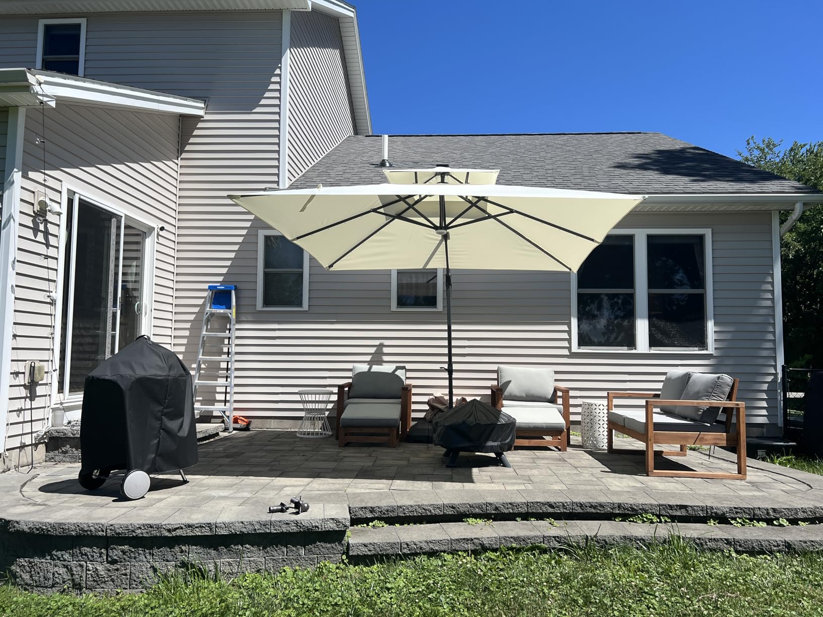 Best Choice Products 10x10ft Cantilever Patio Umbrella w/Base Included, Solar LED Lights 360 Rotation Large Offset Hanging Outdoor Shade for Deck Pool Backyard w/Stand - Tan customer photo 2