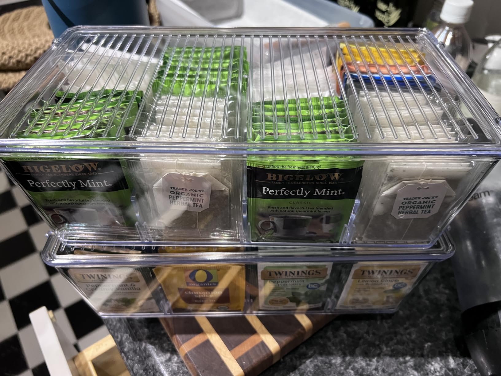 Lifewit Tea Bag Organizer with lids, Plastic Teabag Box with 16 Compartments, Stackable Divided Storage Containers for Cabinet, Pantry, Countertop, Hold Coffee Pods, Sugar Packets, Clear, 2 Pack customer photo 1