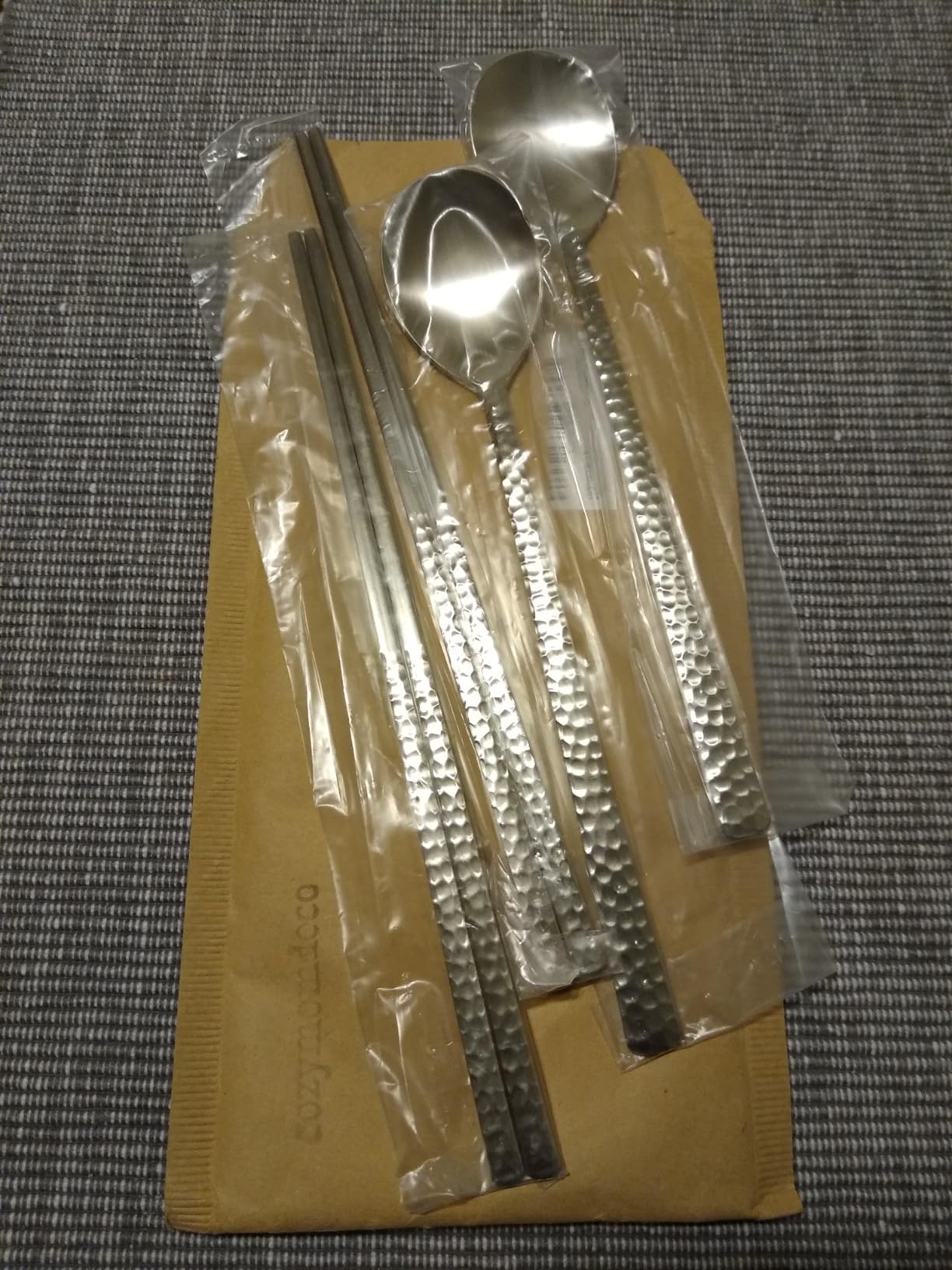 Korean Made Silver Glossy Hammered Stainless Steel Korean Spoon & Chopstick SET Gift for Mom Stocking Stuffer (4SET) customer photo 1