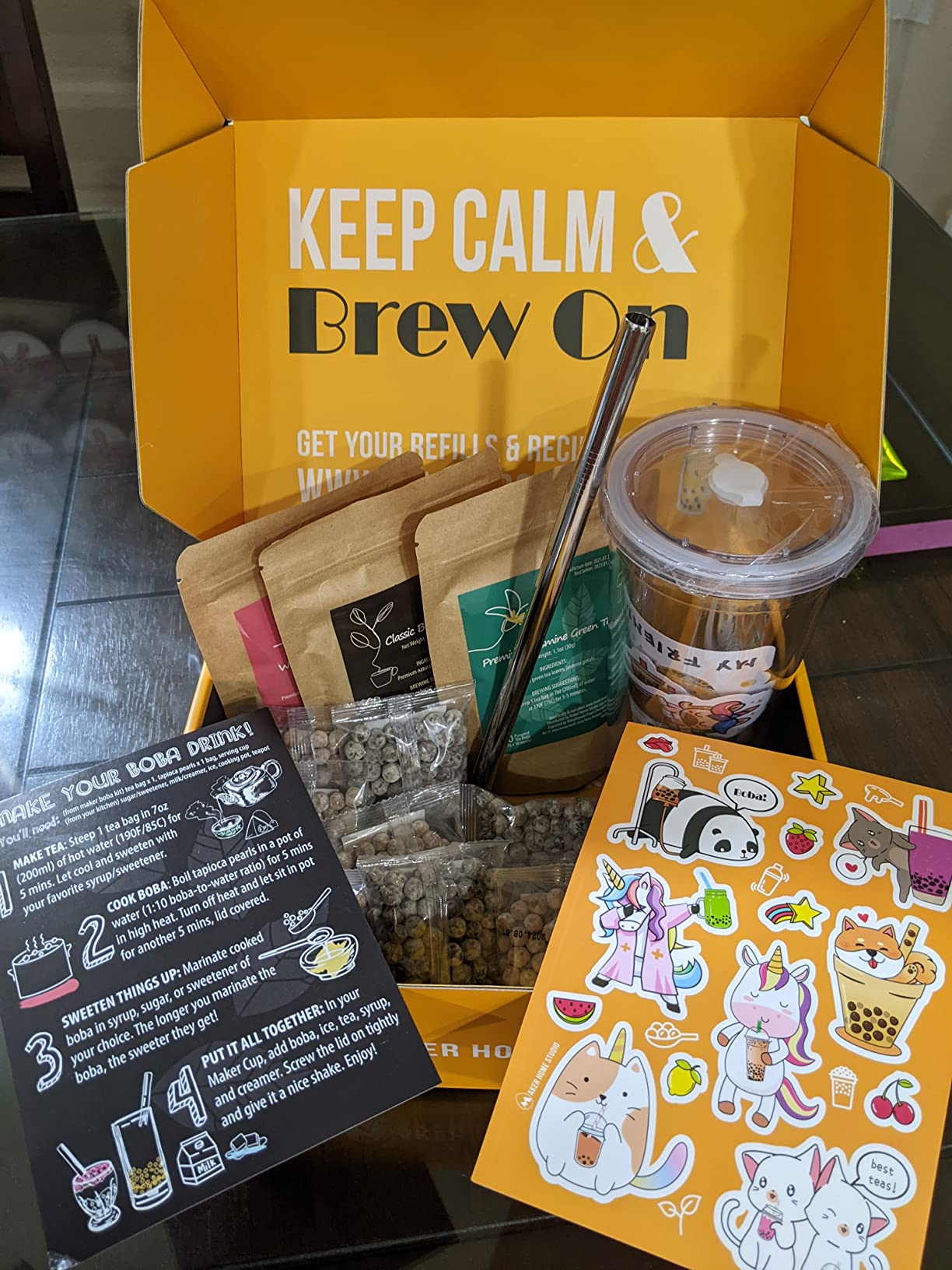 YUMBUCHA Boba Kit Set - DIY Bubble Tea - 20 Drinks - Reusable Stainless Steel Flask & Straw, Brown Sugar Tapioca Pearls - Exquisite Loose Leaf Teabags - Strawberry Oolong and White Peach Oolong Tea customer photo 2