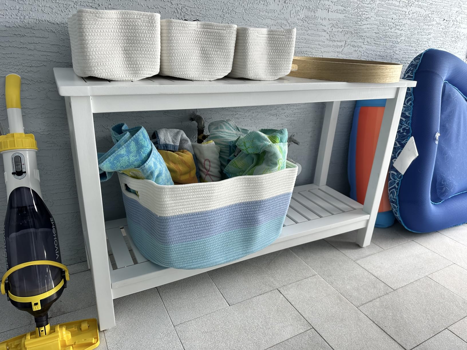 Best Choice Products 48in 2-Shelf Eucalyptus Wooden Console Table Indoor Outdoor Multifunctional Buffet Bar Storage Organizer w/Foot Sliders - Gray customer photo 2