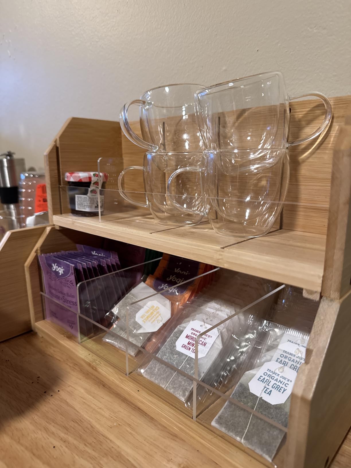 2-Layer Stackable Bamboo Tea Bag Organizer Storage Holder & Rack - Wooden Tea Box Containers - Stand for Countertop or Cabinet customer photo 2