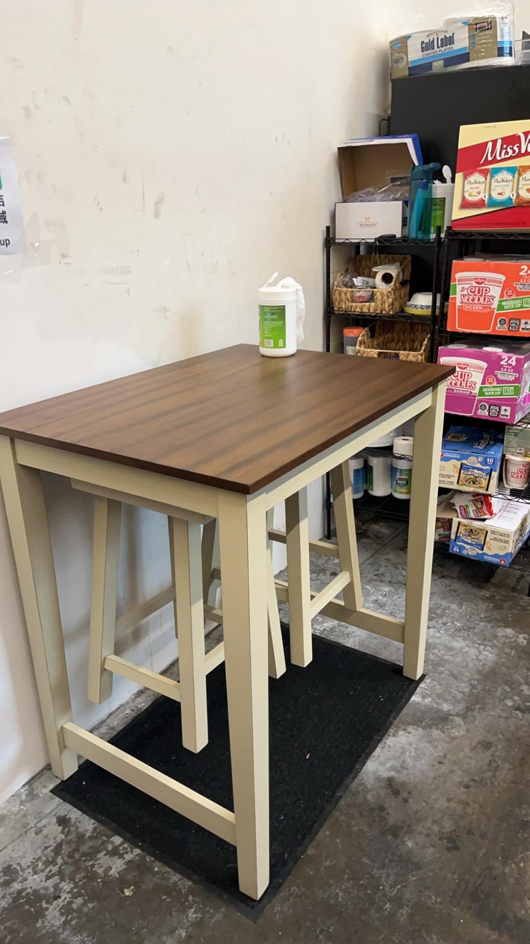 COSTWAY 3 Pieces Dining Set, Counter Height Pub Table Set with 2 Saddle Stools, Industrial Wood Breakfast Table Set for Bar, Kitchen, Living Room, Restaurant customer photo 1