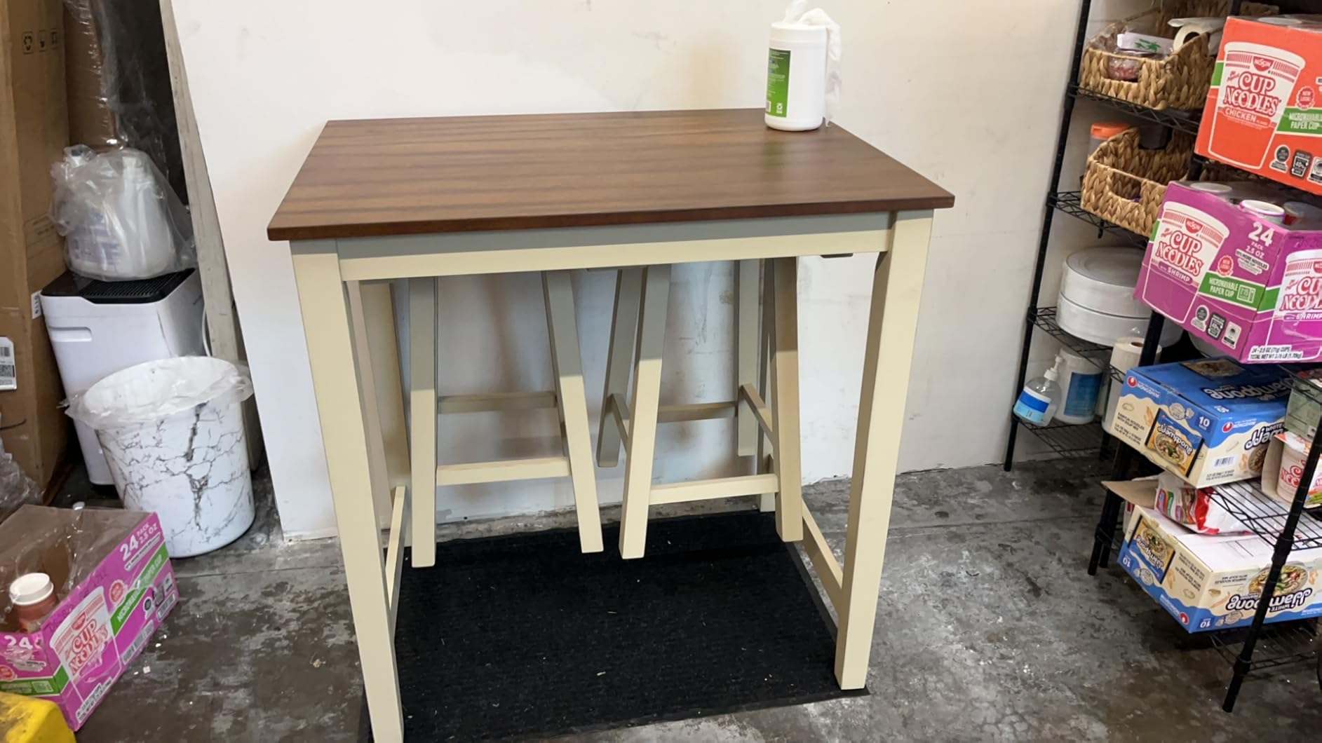 COSTWAY 3 Pieces Dining Set, Counter Height Pub Table Set with 2 Saddle Stools, Industrial Wood Breakfast Table Set for Bar, Kitchen, Living Room, Restaurant customer photo 2