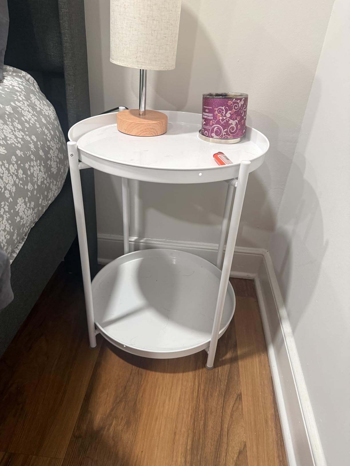 EKNITEY 2 Tier End Table - Metal Side Table Waterproof Small Sofa Coffee Side Tables Bedroom Indoor Outdoor with Removable Tray for Living Room Bedroom Balcony and Office (Black) customer photo 1