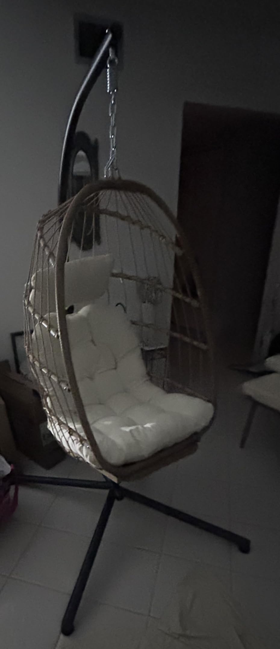 Yechen Indoor Outdoor Egg Hanging Chair with Stand, Patio Wicker Swing Egg Chair Indoor Swinging Chair Outdoor Hammock Egg Chair 350lbs Capacity for Patio Bedroom Balcony, Charcoal Grey (EG-001) customer photo 2