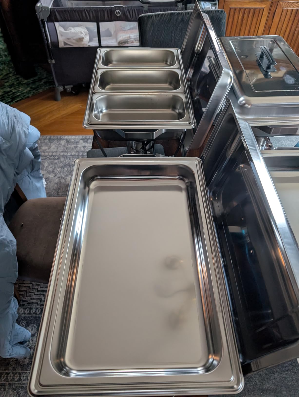 IMACONE Chafing Dish Buffet Set of 2, 8QT Stainless Steel Rectangular Chafers and Buffet Warmer Sets for Catering, with Food & Water Pan, Lid, Foldable Frame, Fuel Holder for Event Party Holiday customer photo 2