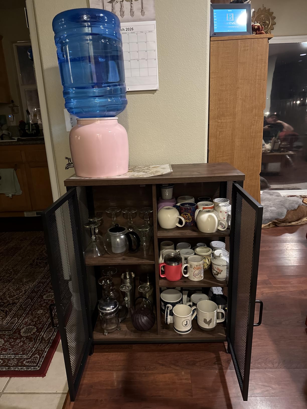 BON AUGURE Coffee Bar Cabinet for Liquor, Small Storage Cabinet for Home Kitchen, Farmhouse Sideboard Buffet Cabinets, Industrial Alcohol Cabinets for Dining Entryway Living Room (Rustic Oak) customer photo 2