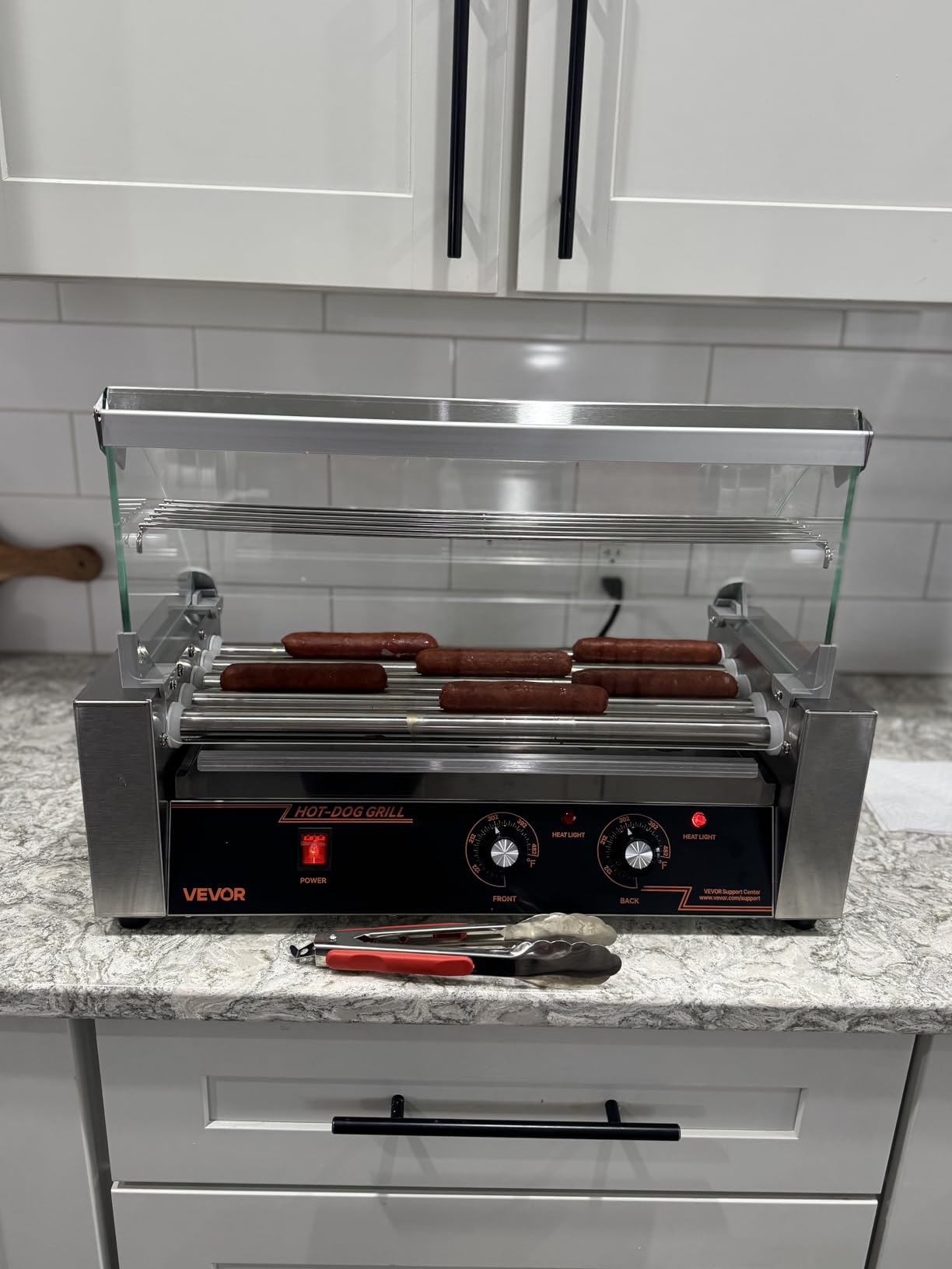 VEVOR Hot Dog Roller, 30 Hot Dog Capacity 11 Rollers, 1800W Stainless Steel Cook Warmer Machine w/Cover & Dual Temp Control, LED Light & Detachable Drip Tray, Sausage Grill Cooker for Kitchen Canteen customer photo 1