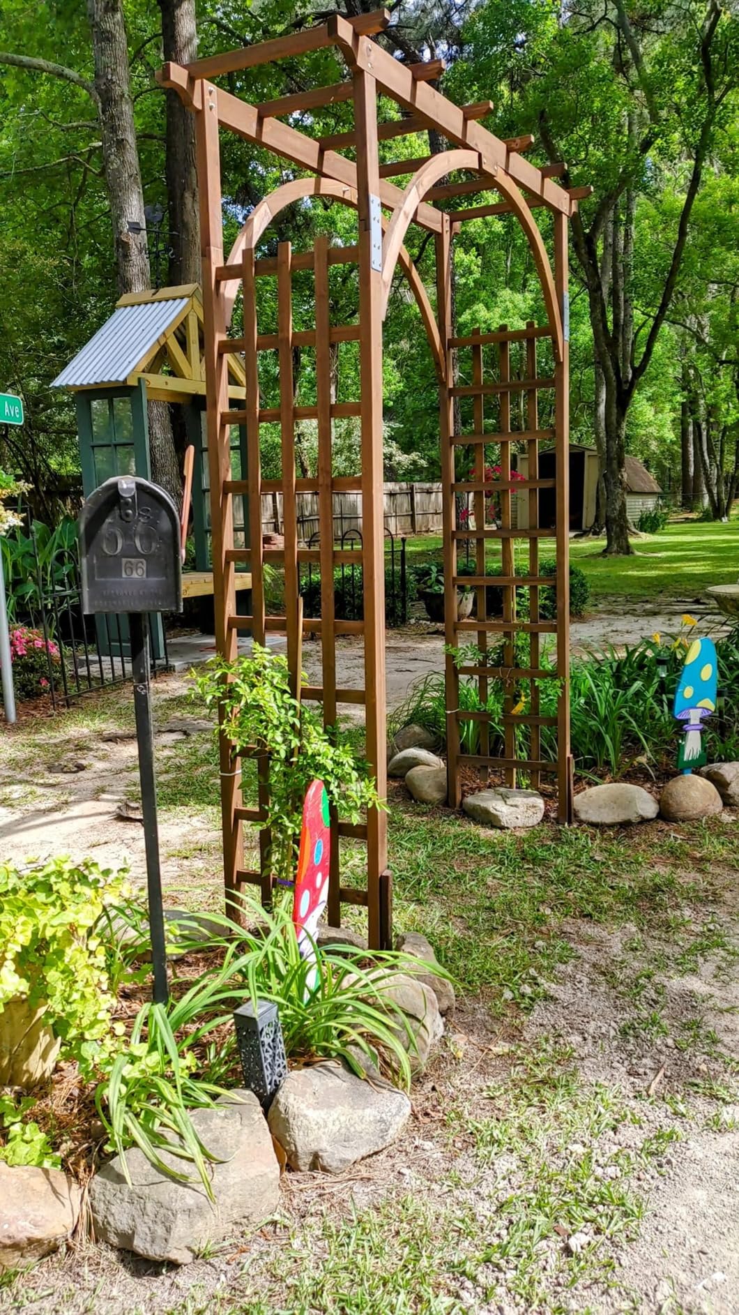 Outvita 7Ft Wooden Garden Arbor Arch, Wood Arbor Trellis, Pergola Archway for Wedding Ceremony Decoration Pergola Plant Climbing Rose Vines Lawn Courtyard Patio Dark Brown customer photo 2