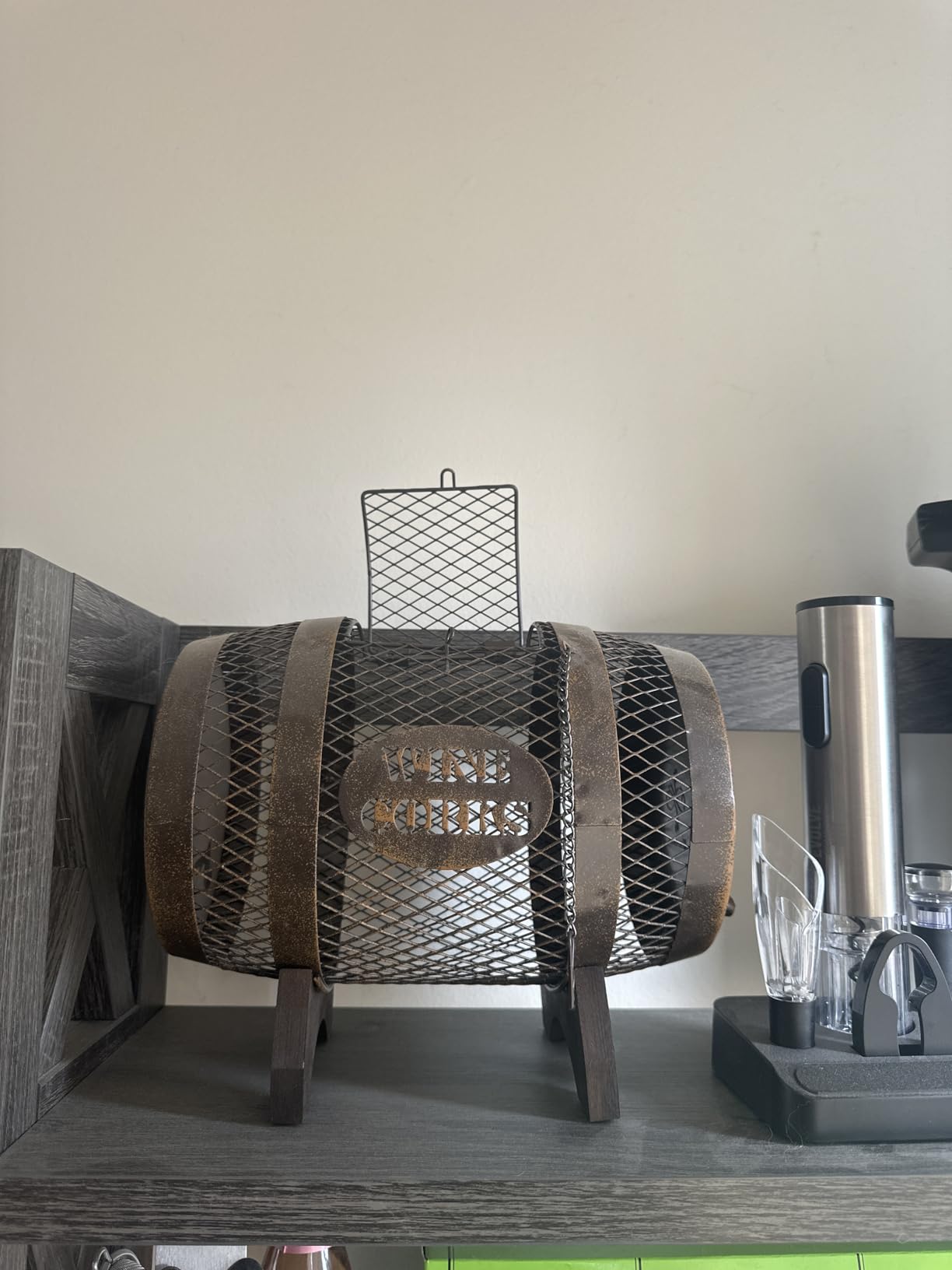 Rustic Metal Large Barrel Wine Cork Holder Display On Wooden Stand, Container for Display, Home Decor, Housewarming Gifts, Home Bar Decor, Wine Gifts, Engagement Gifts, Kitchen Decor customer photo 1