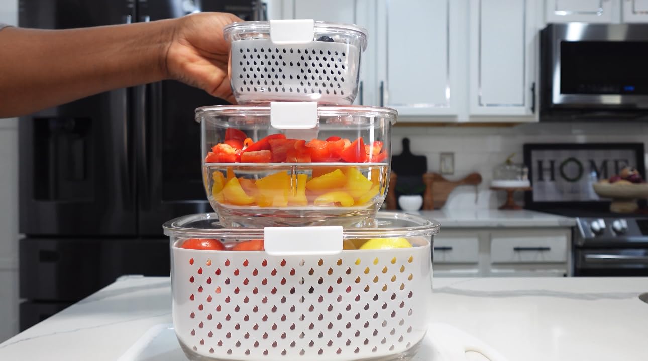 LUXEAR Fresh Produce Vegetable Fruit Storage Containers 3-Piece Set, BPA-free, Partitioned Salad Container customer photo 1
