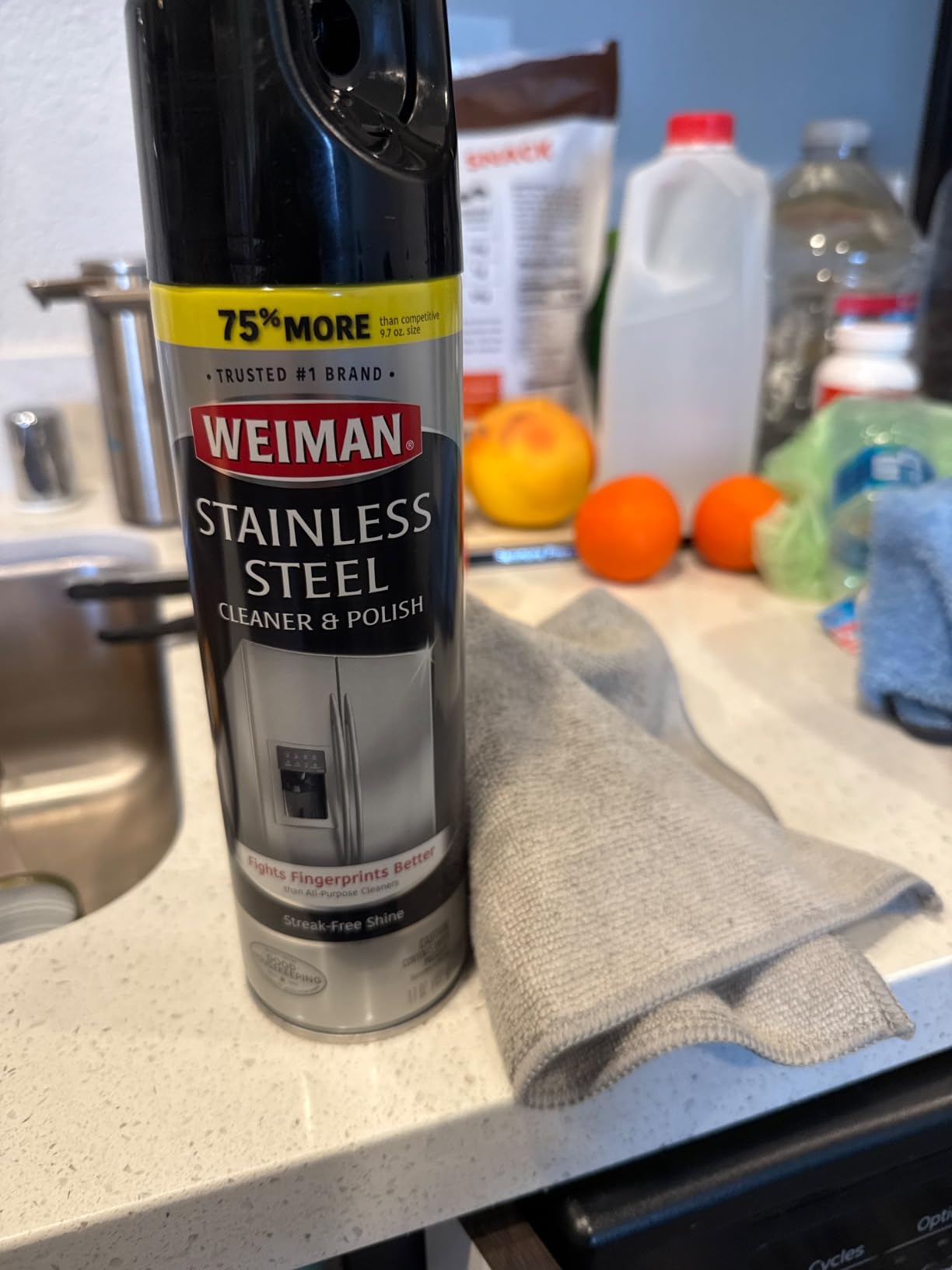 Weiman Stainless Steel Cleaner & Polish, 2 Pack Aerosol, Anti Fingerprint Spray Stainless Steel Cloth, Water Spots & Grease, No Streaks or Residue, Safe for Metal Polish, Chrome, Appliances & Sinks customer photo 1