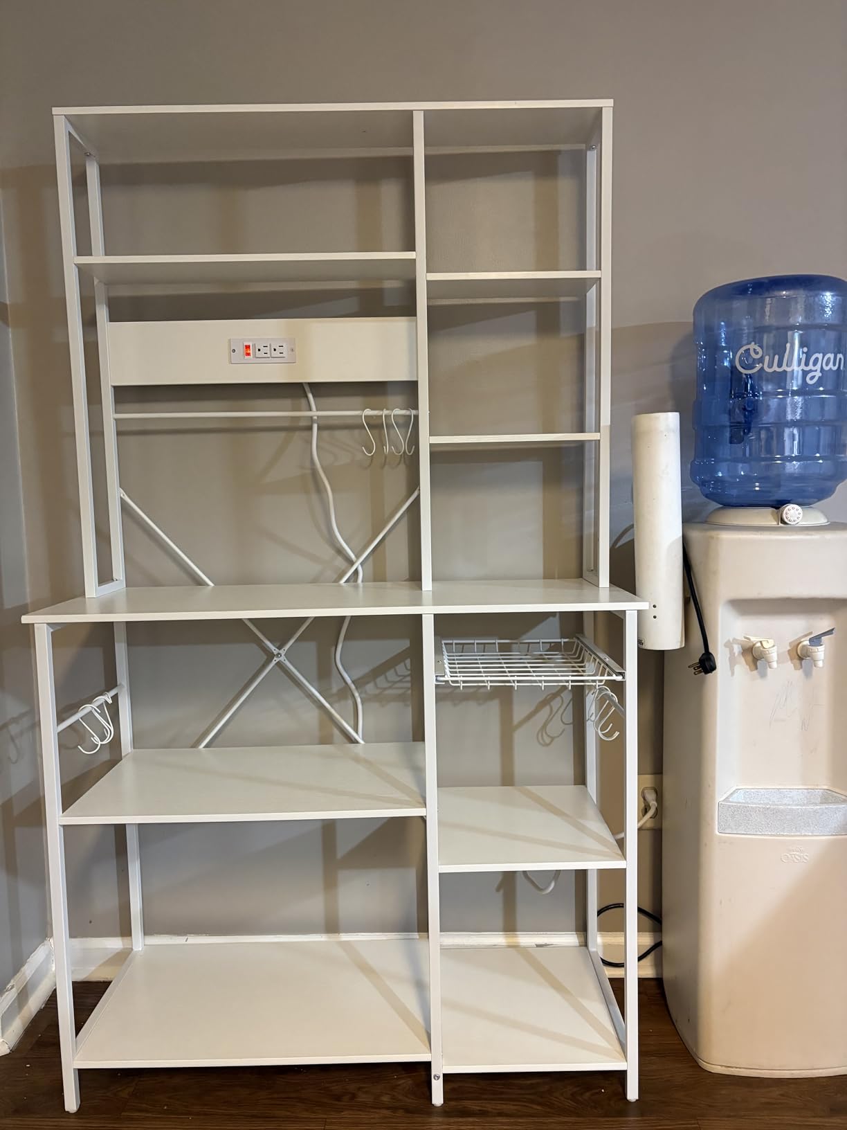 SUPERJARE Large Bakers Rack with Power Outlets, 6-Tier Microwave Stand, Coffee Bar with 12 S-Shaped Hooks, Kitchen Shelf with Wire Basket, 39.4 x 14.6 x 66.9 Inches, Rustic Brown customer photo 1