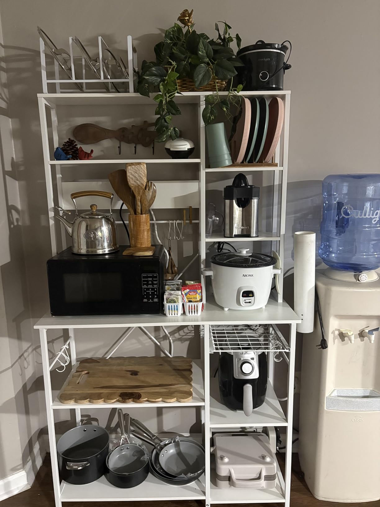 SUPERJARE Large Bakers Rack with Power Outlets, 6-Tier Microwave Stand, Coffee Bar with 12 S-Shaped Hooks, Kitchen Shelf with Wire Basket, 39.4 x 14.6 x 66.9 Inches, Rustic Brown customer photo 2