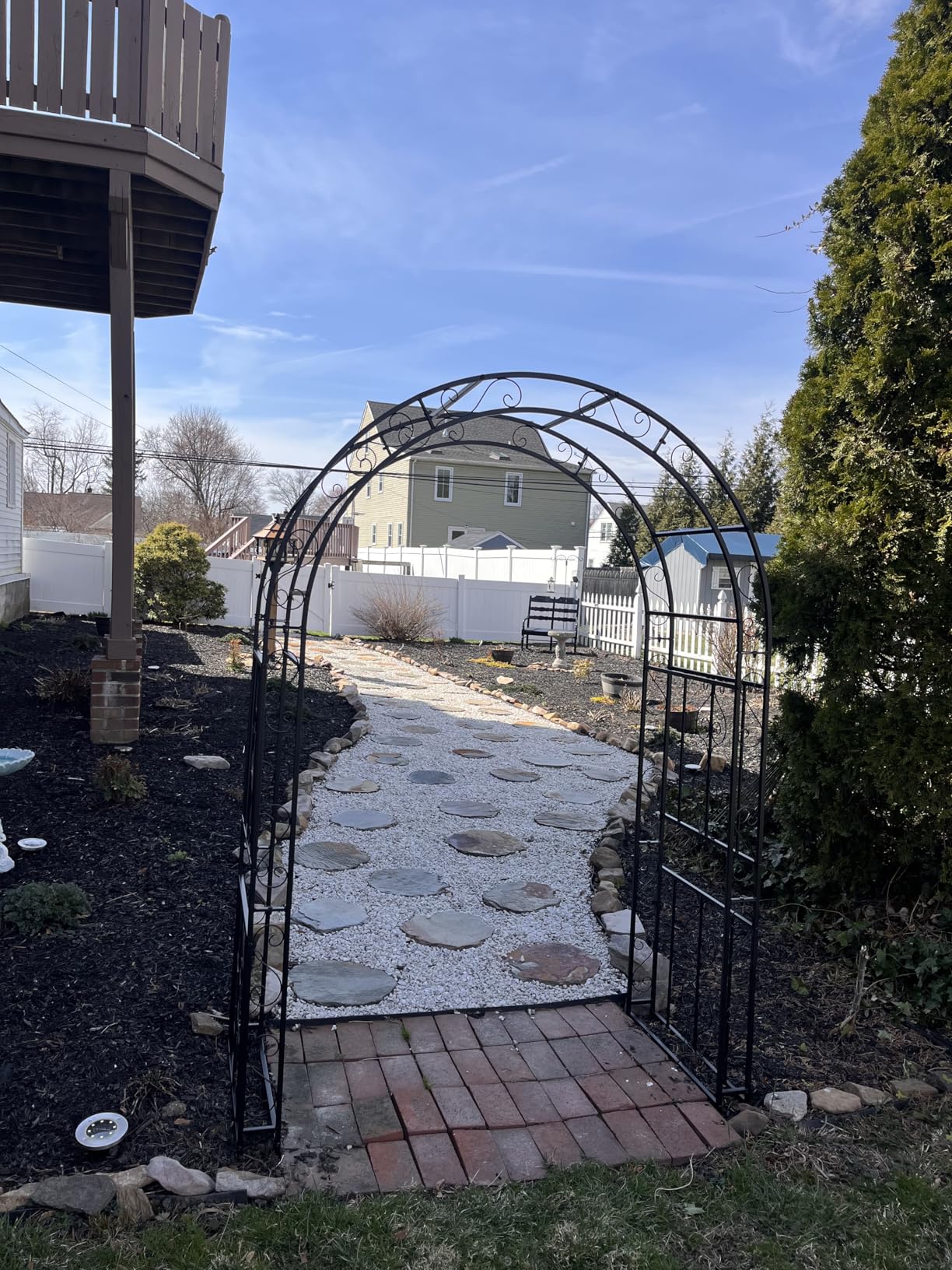 Outvita 7FT Garden Arch Arbor, Heavy Duty Metal Arbour Archway, Decorative Frame Stand Trellis with 7 Inch Ground Stakes for Wedding Ceremony Party Plant Climbing Rose Vines Lawn Courtyard Patio customer photo 1