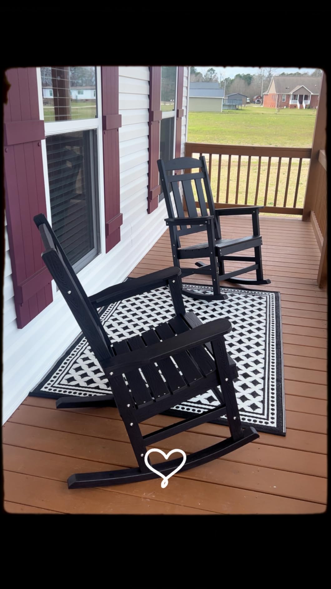 LUE BONA Outdoor Rocking Chairs Set of 2, Weather Resistant Poly Plastic Rocker, 350lb Heavy Duty, Oversized Porch Rocker for Adult, High Back Smooth for Outdoor & Indoor, Black customer photo 2